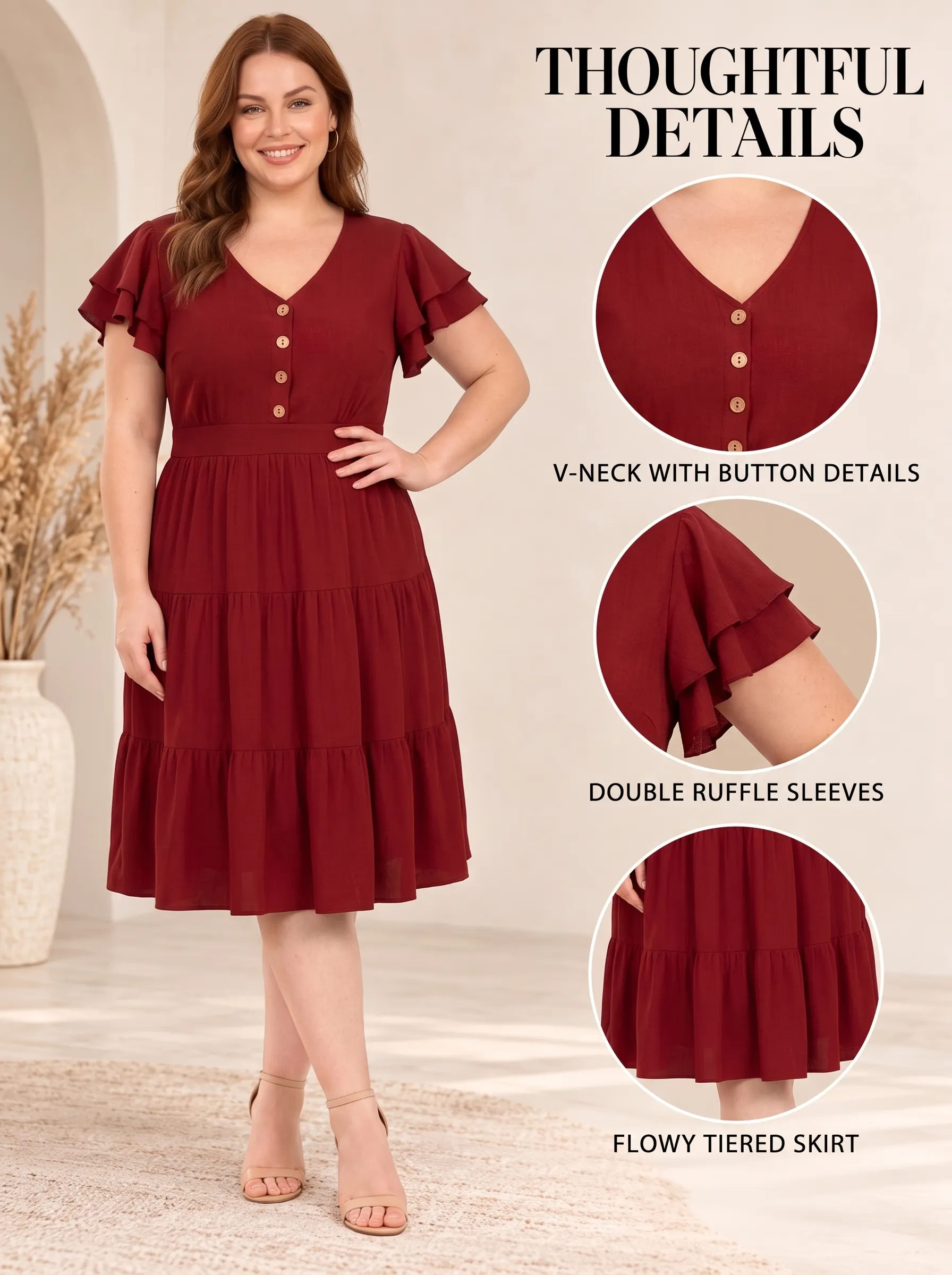 Everyday Button-Front Tiered Midi Dress