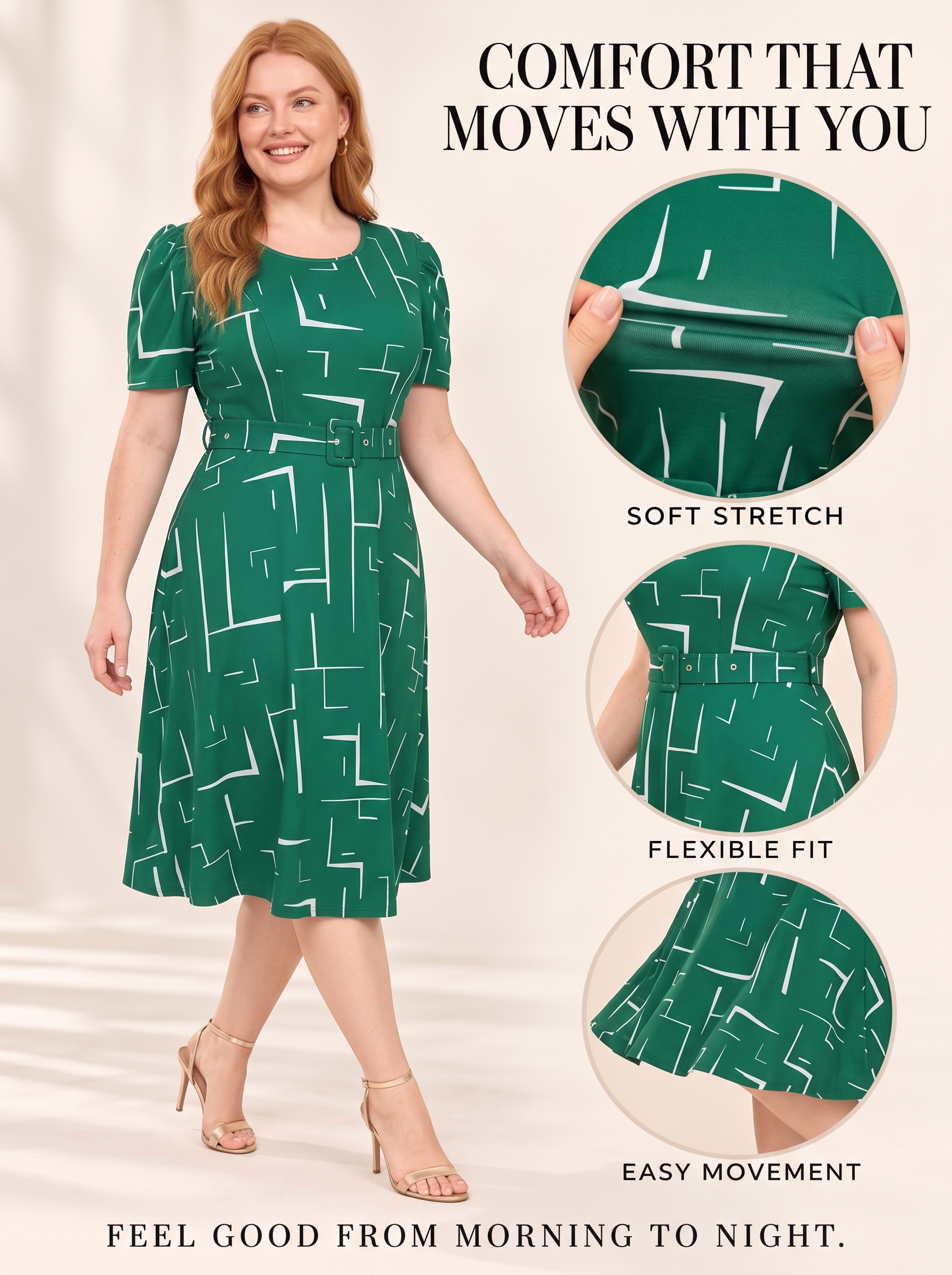 Everyday Art Abstract Print Belted Midi Dress