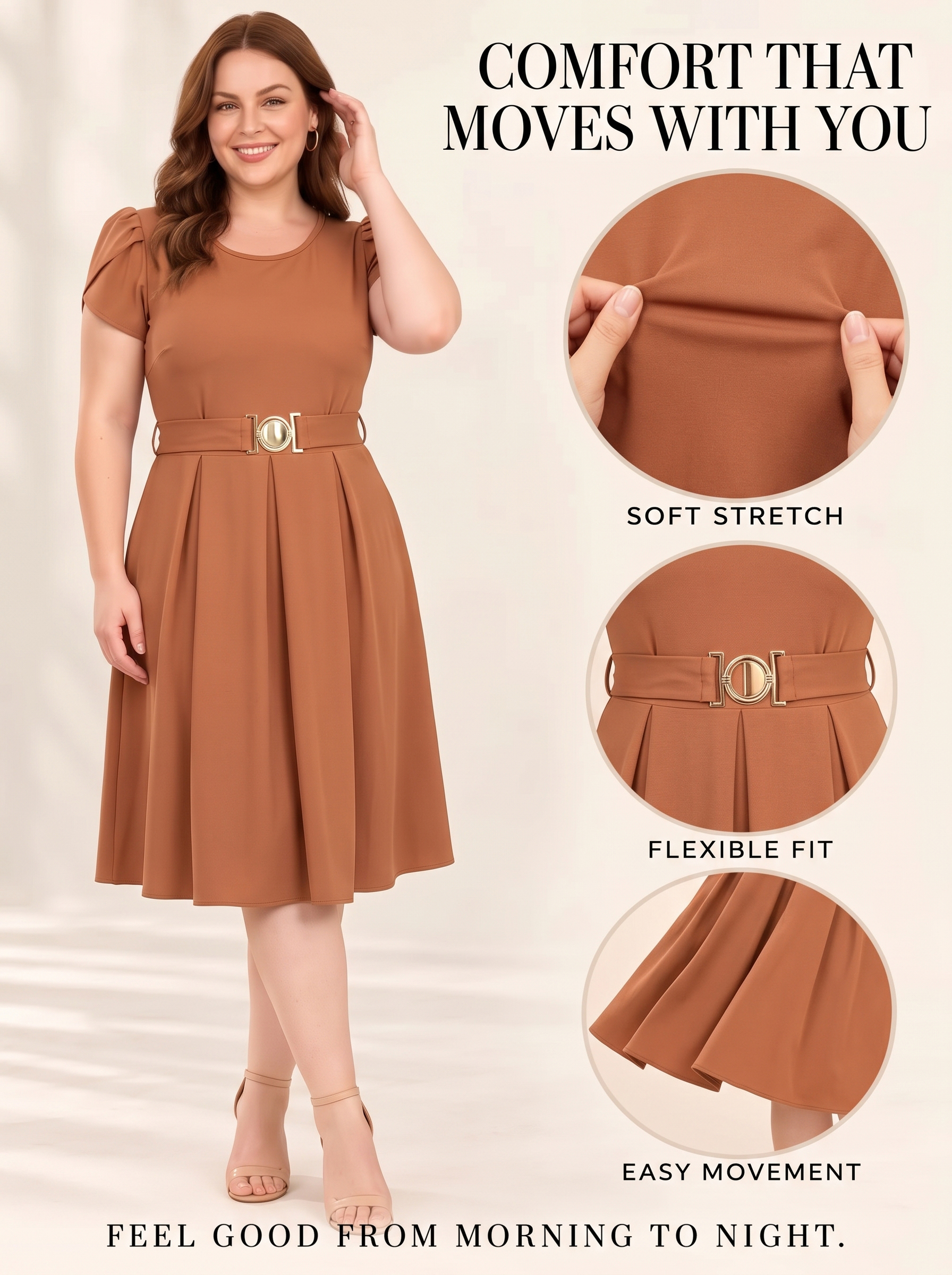 Everyday Tulip-Sleeve Belted A-Line Dress