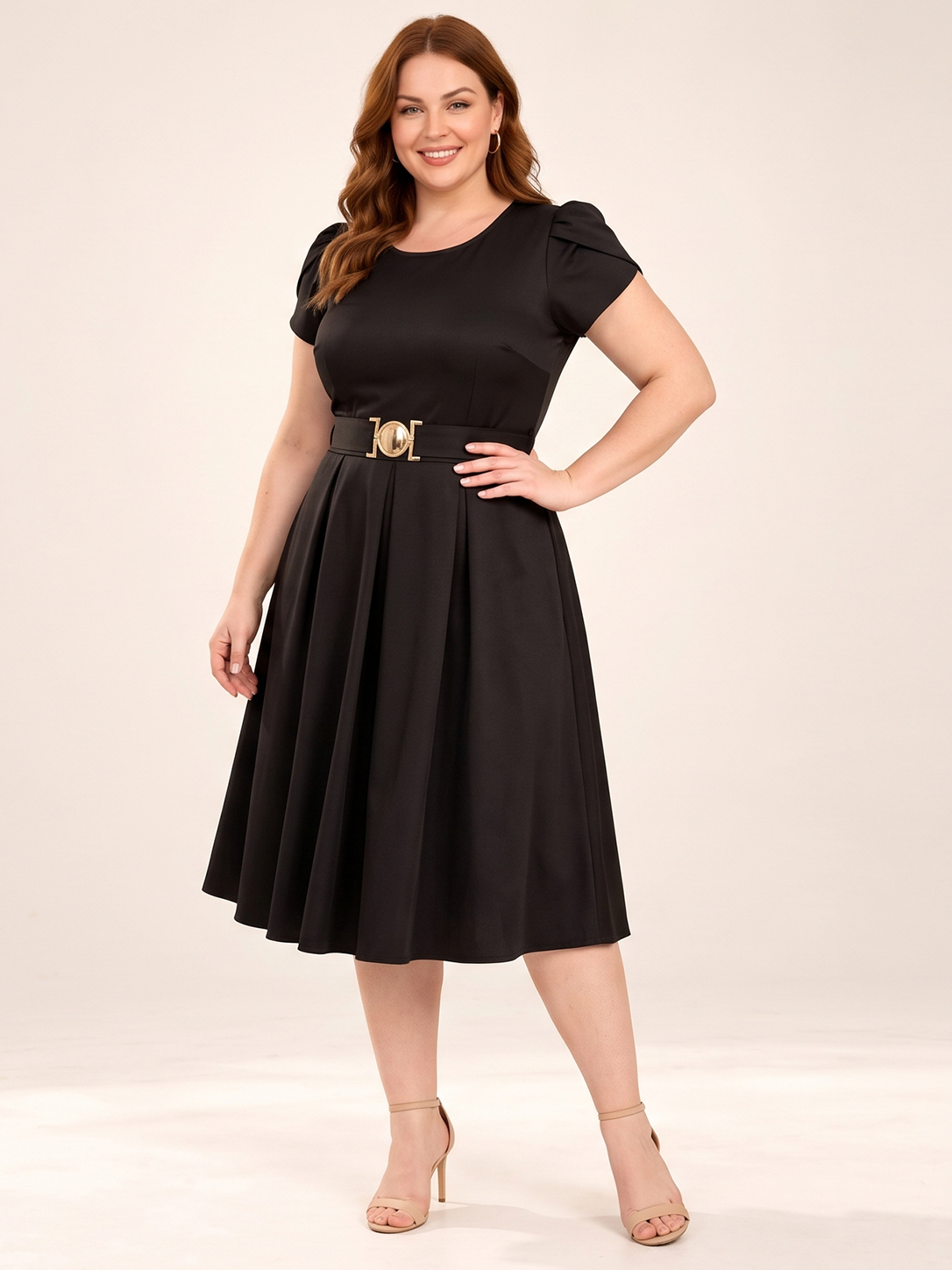 Everyday Tulip-Sleeve Belted A-Line Dress