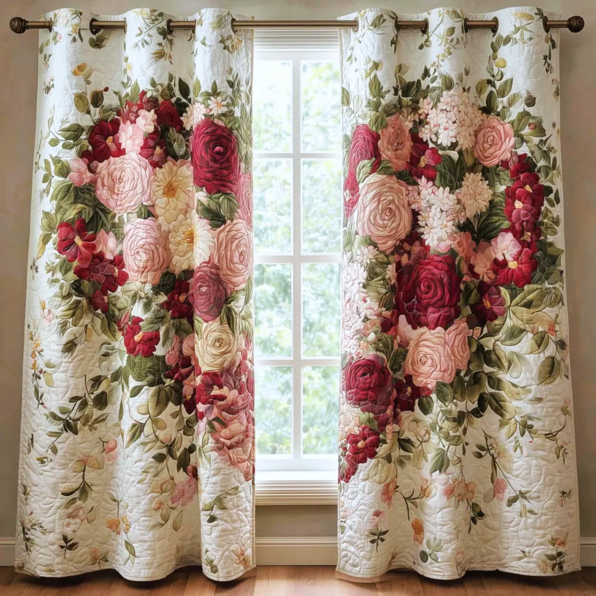 Romantic Rose Bouquet Embroidered Knitwear Quilting Curtains