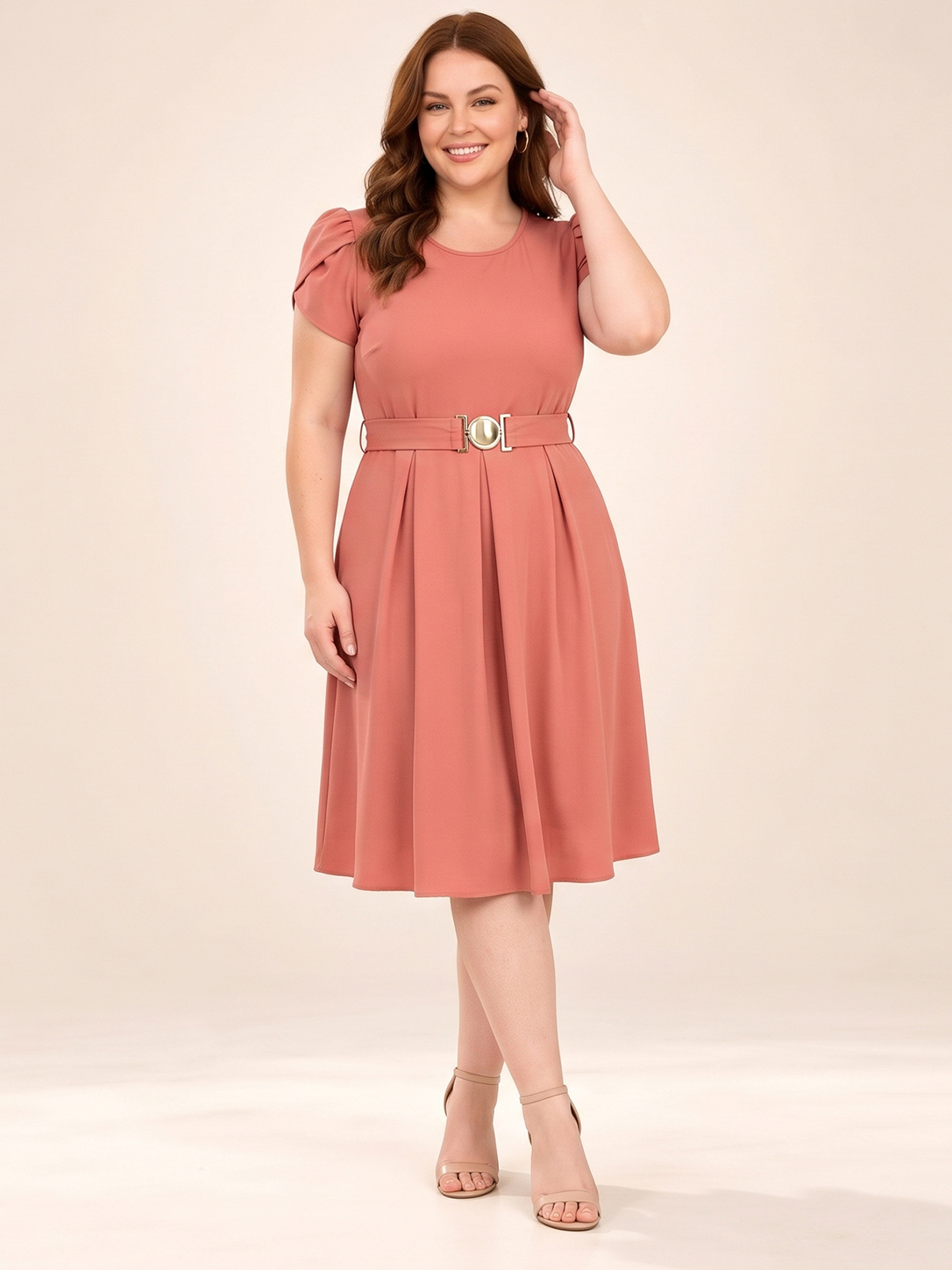 Everyday Tulip-Sleeve Belted A-Line Dress