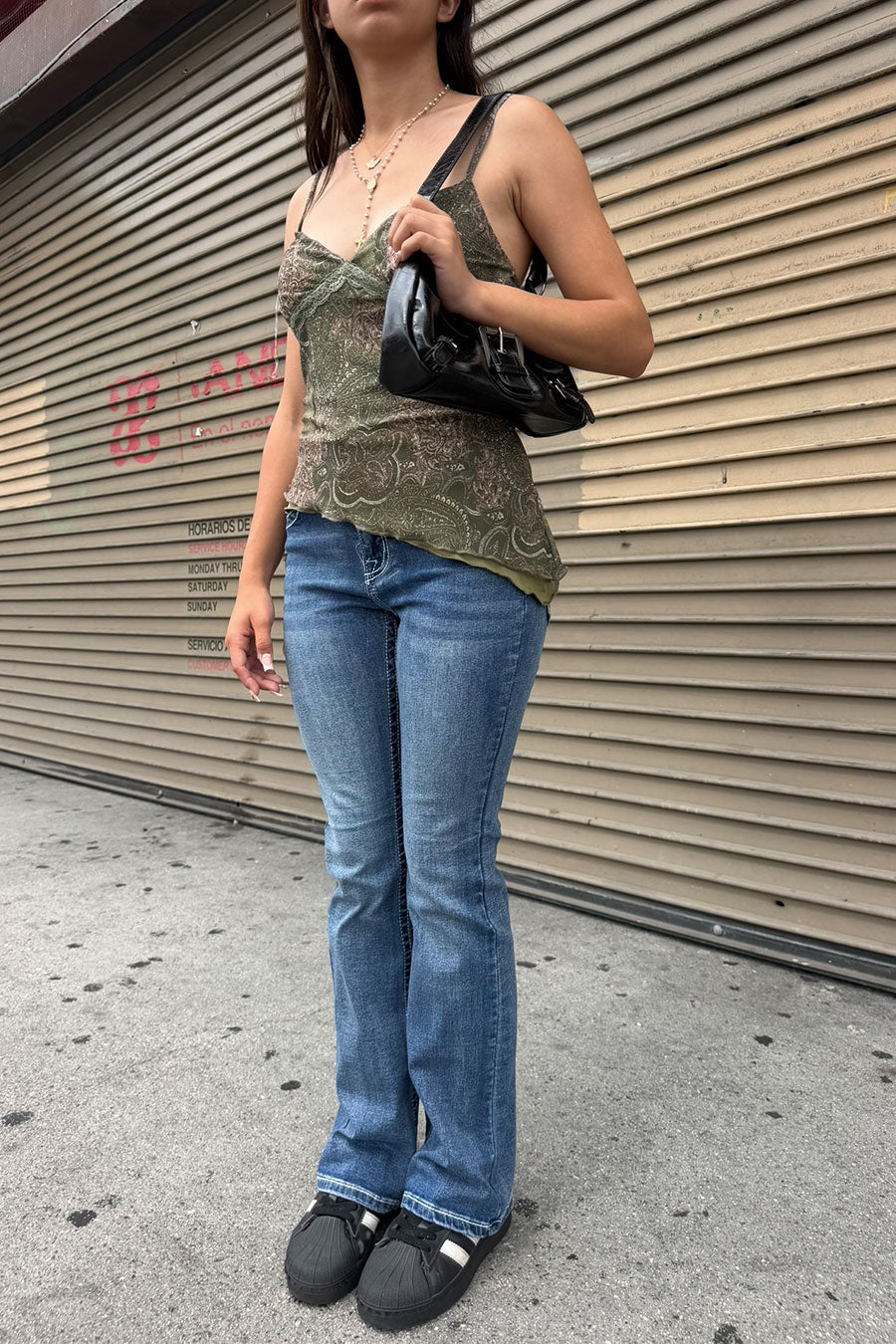 Women's Vintage Paisley All Over Print Mesh Lace Trim Irregular Hem Cami Top 