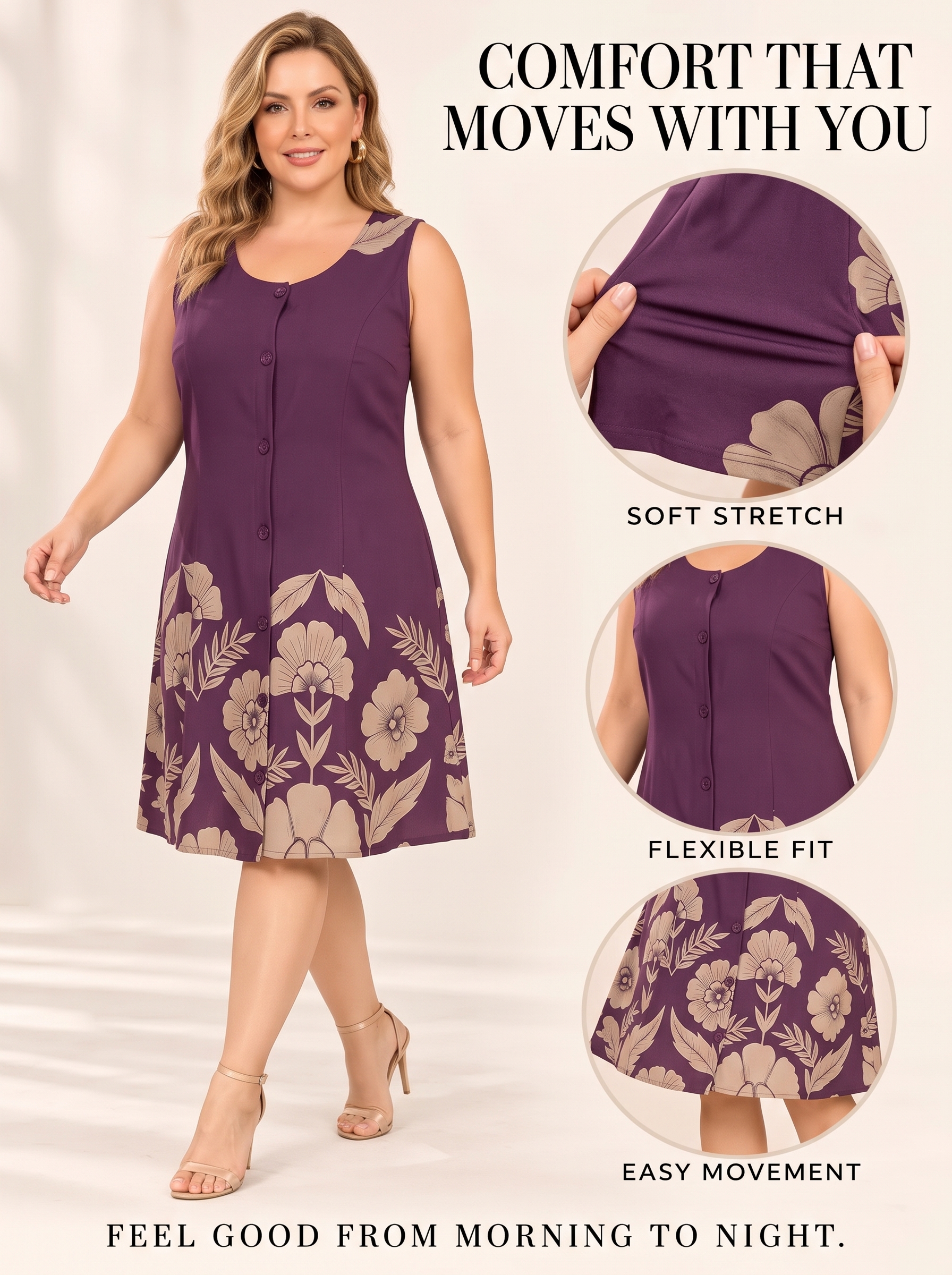 Everyday Floral Button-Front Sleeveless A-Line Dress