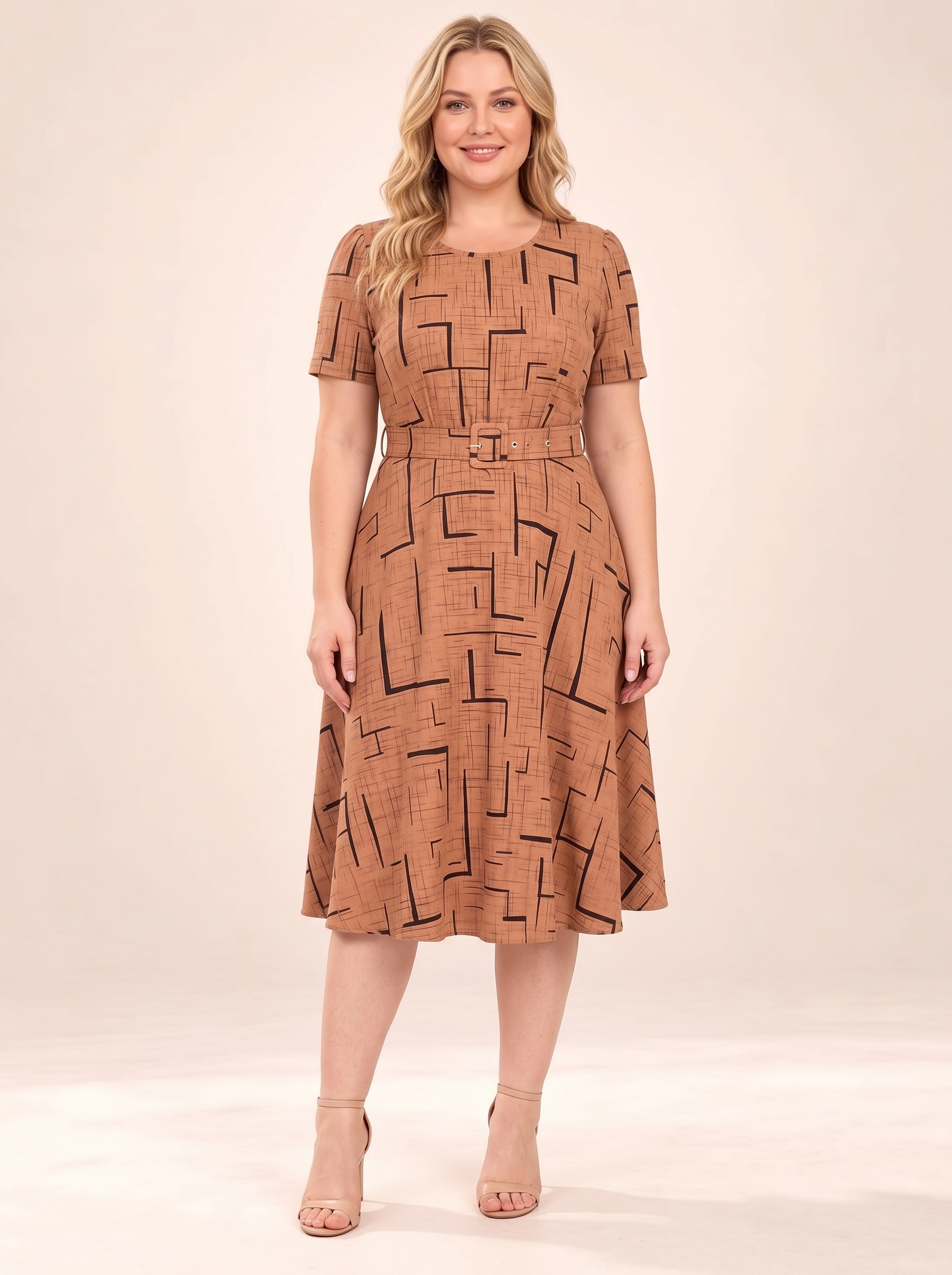 Everyday Art Abstract Print Belted Midi Dress