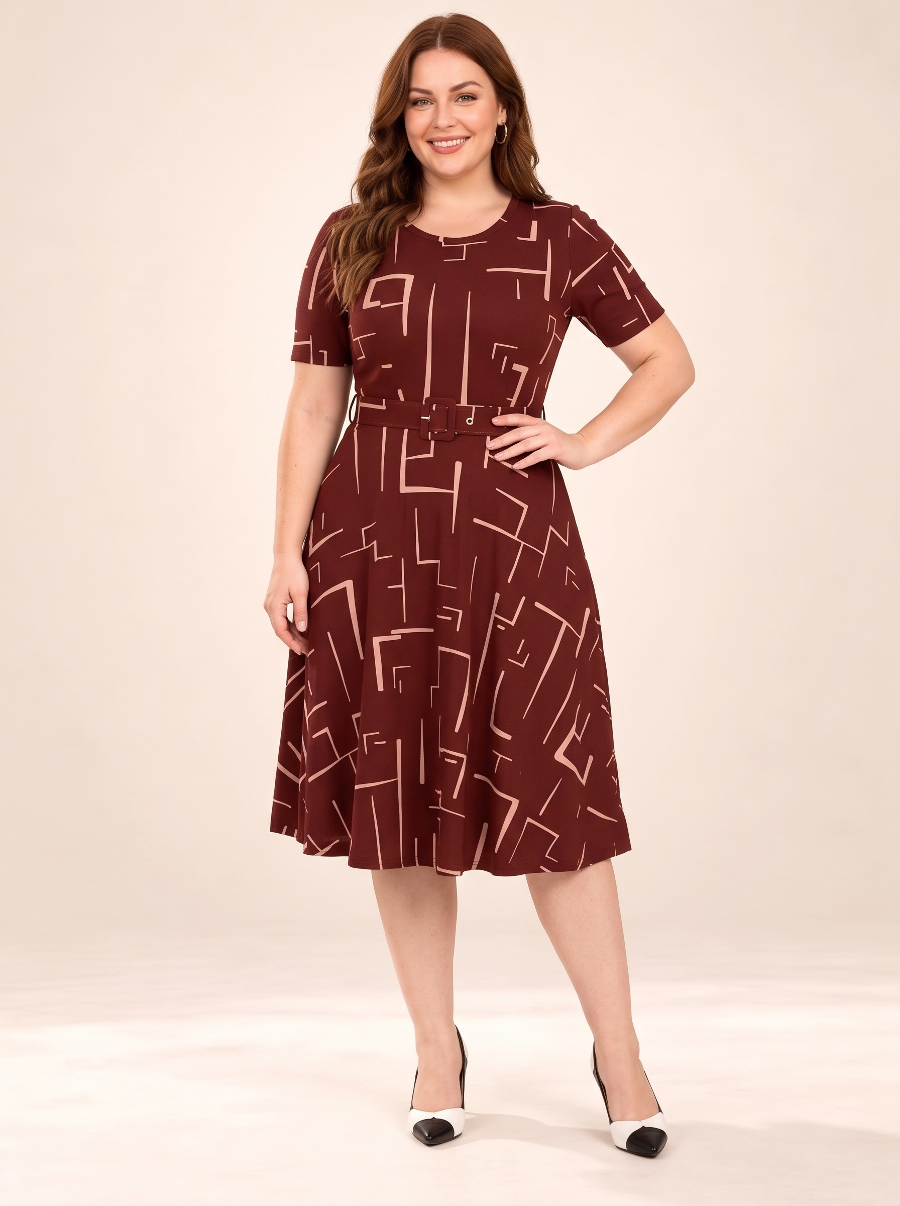 Everyday Art Abstract Print Belted Midi Dress