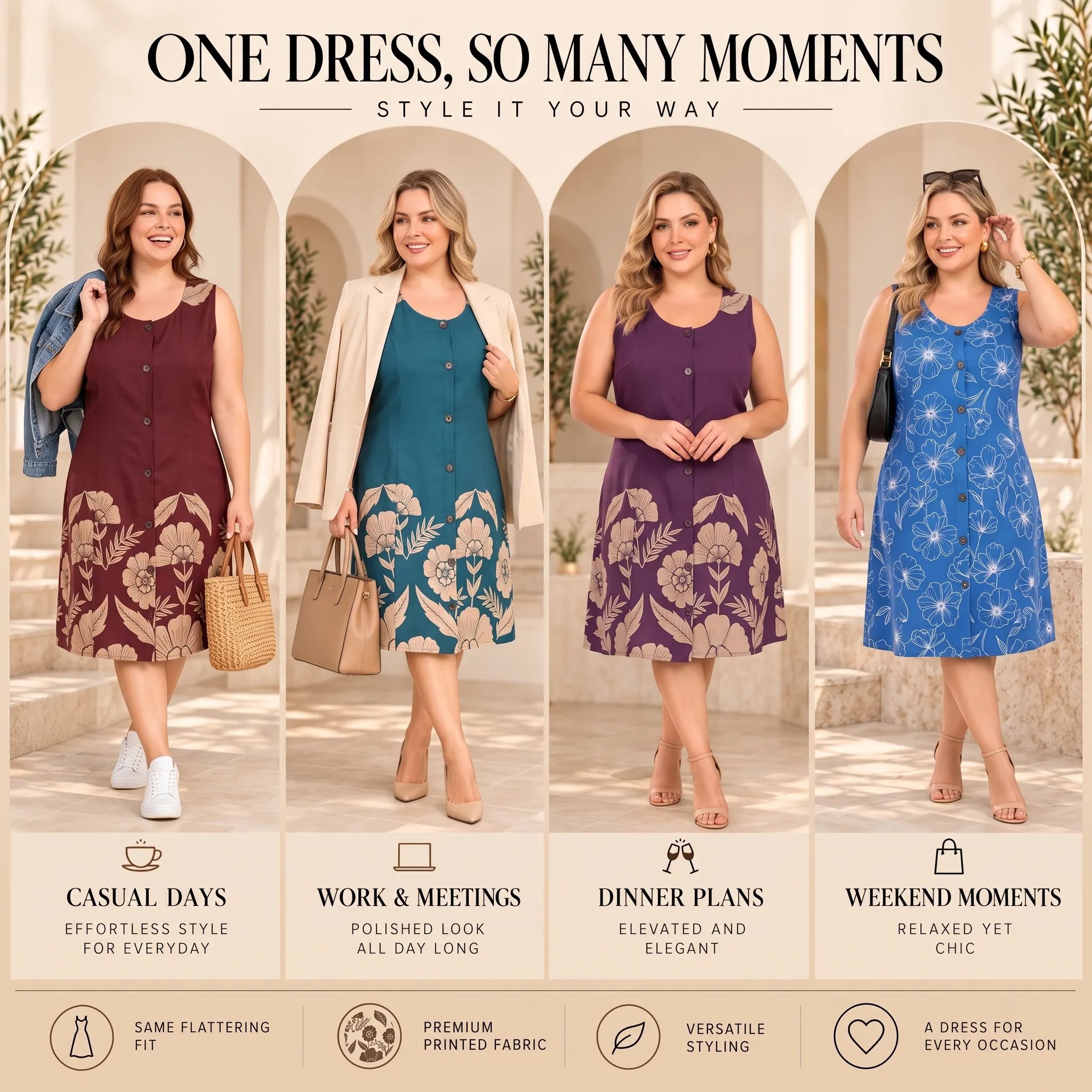 Everyday Floral Button-Front Sleeveless A-Line Dress