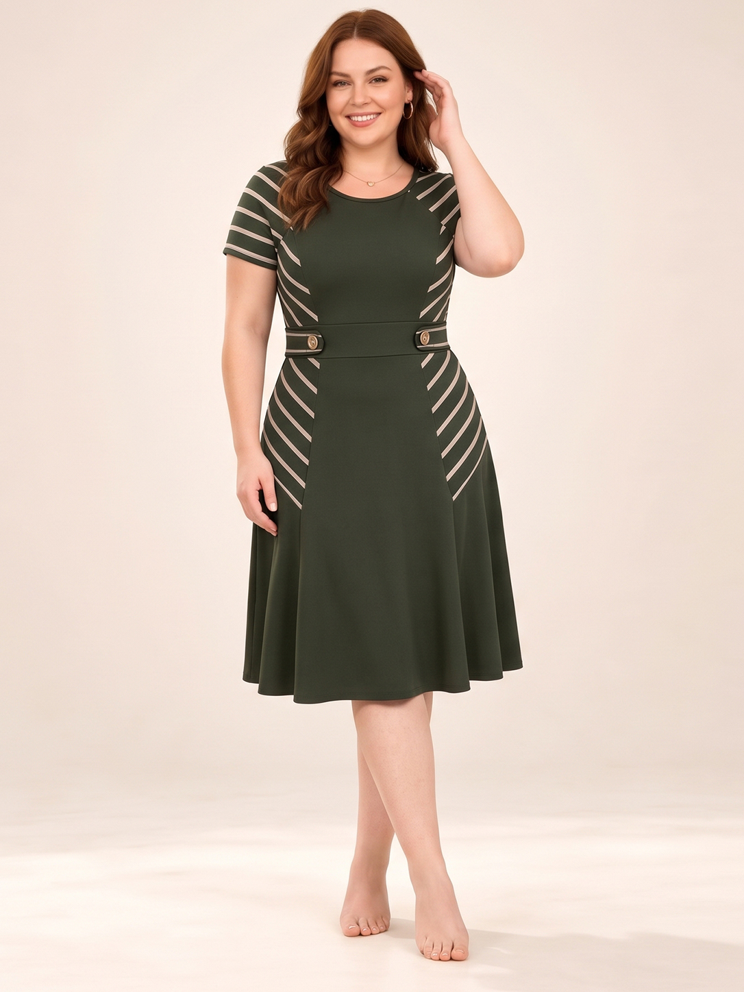 Everyday Stripe-Panel Button-Detail Midi Dress