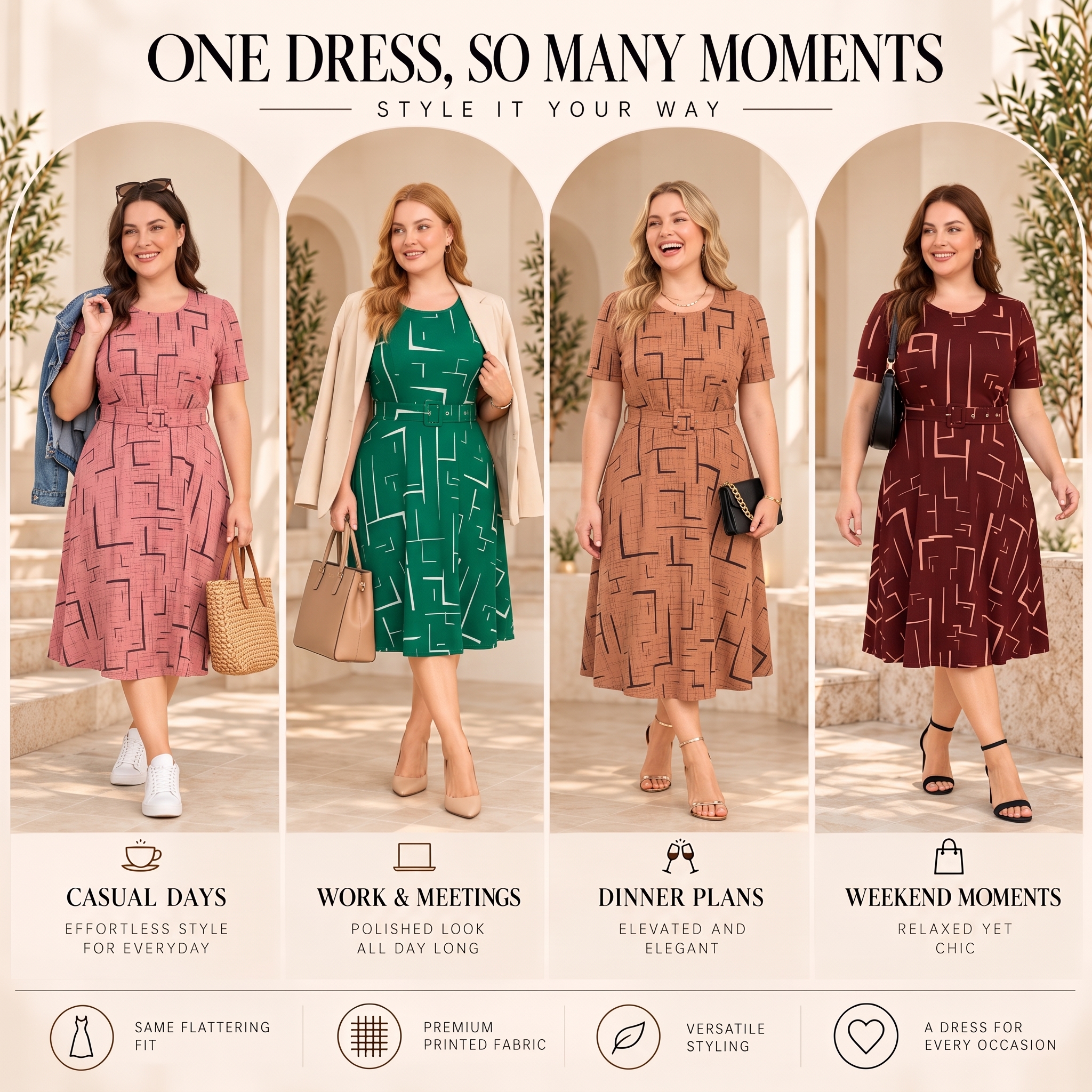 Everyday Art Abstract Print Belted Midi Dress