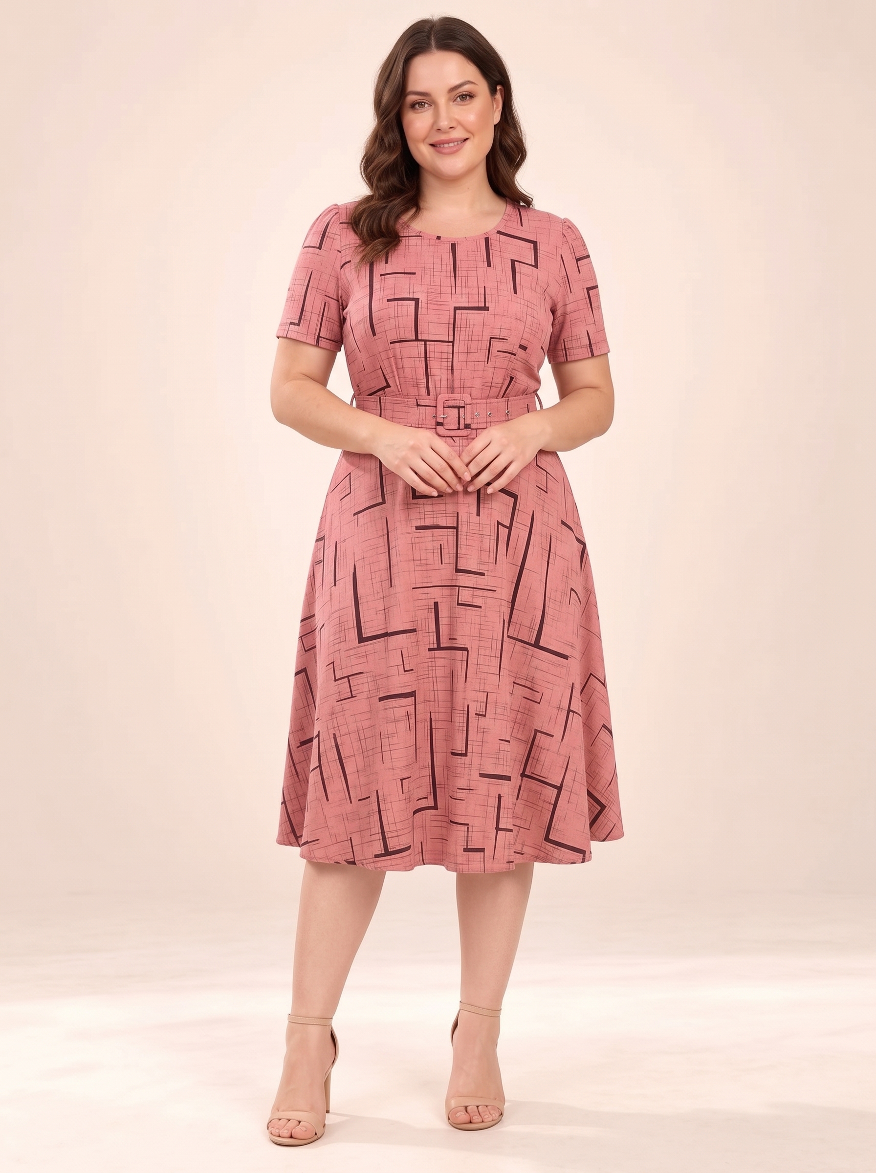 Everyday Art Abstract Print Belted Midi Dress