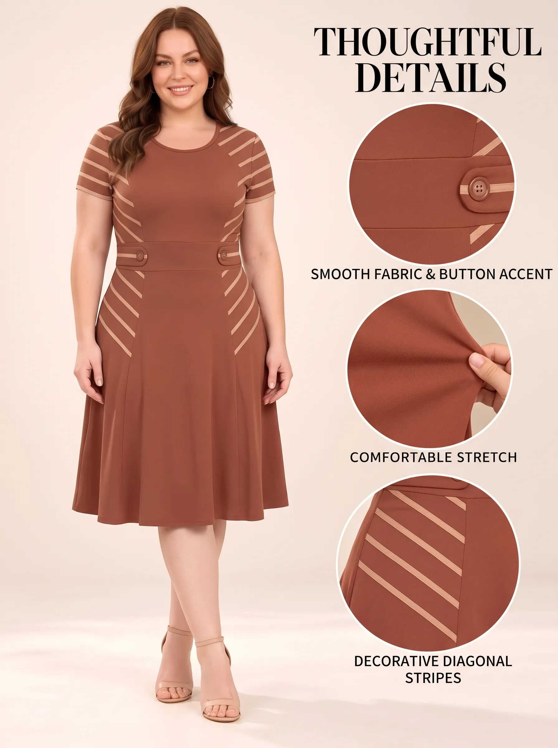 Everyday Stripe-Panel Button-Detail Midi Dress