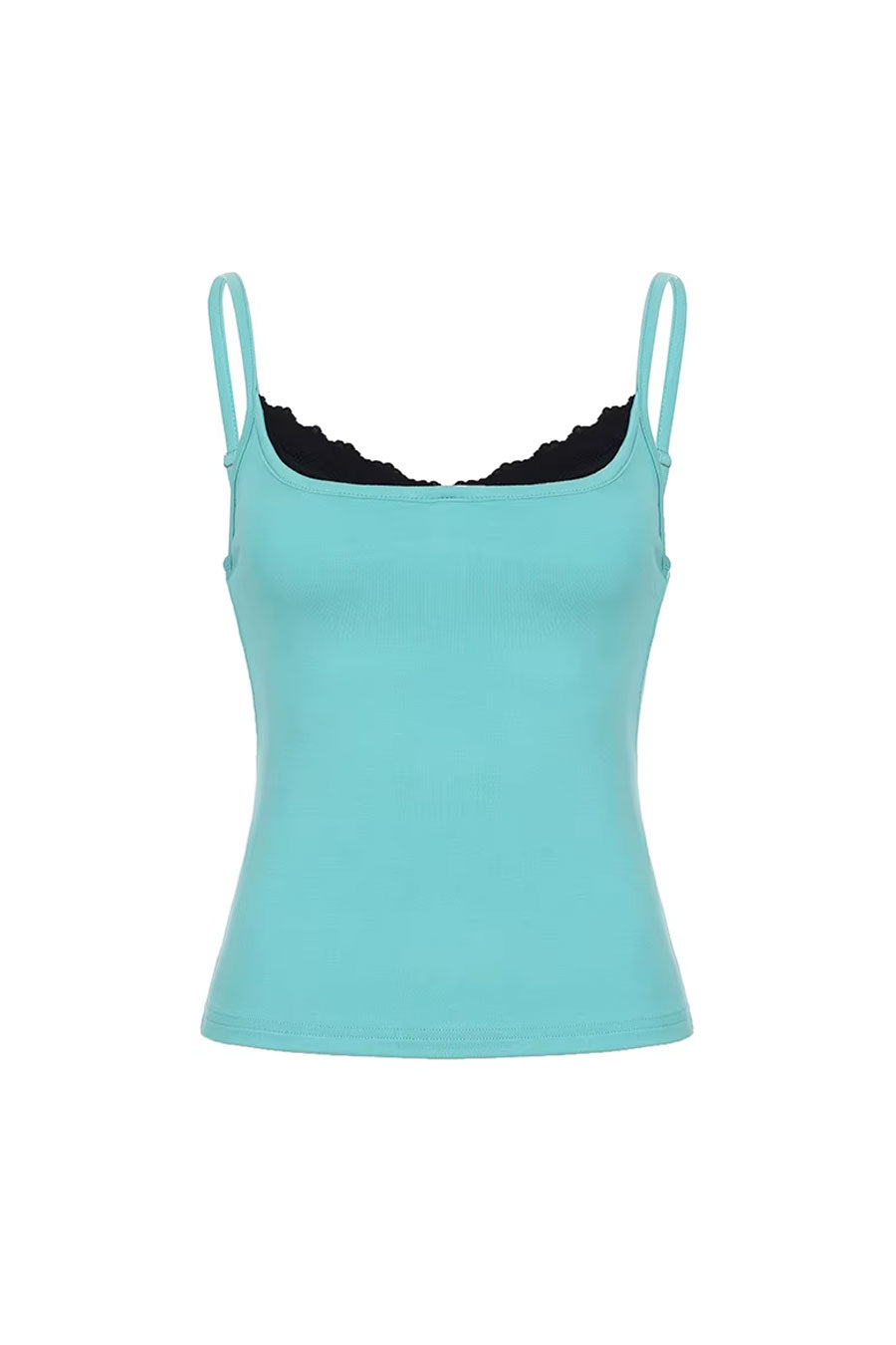 Women's Vintage Square Neck Lace Trim Fake Two Piece Fitted Long Cami Top