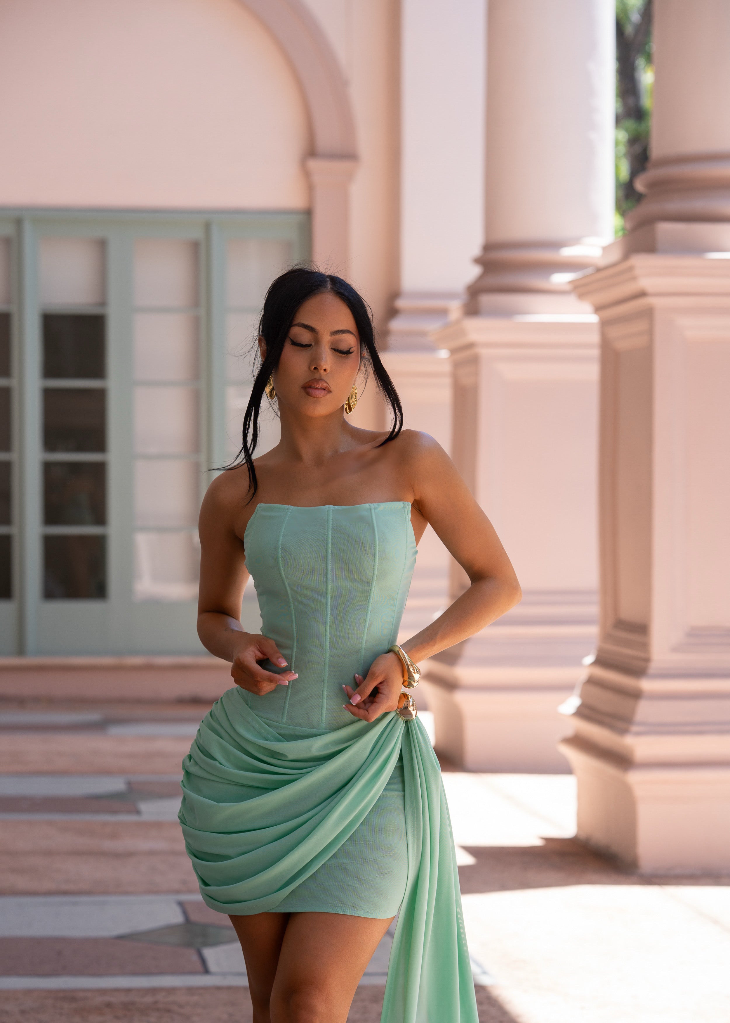Strapless Corset Draped Dress