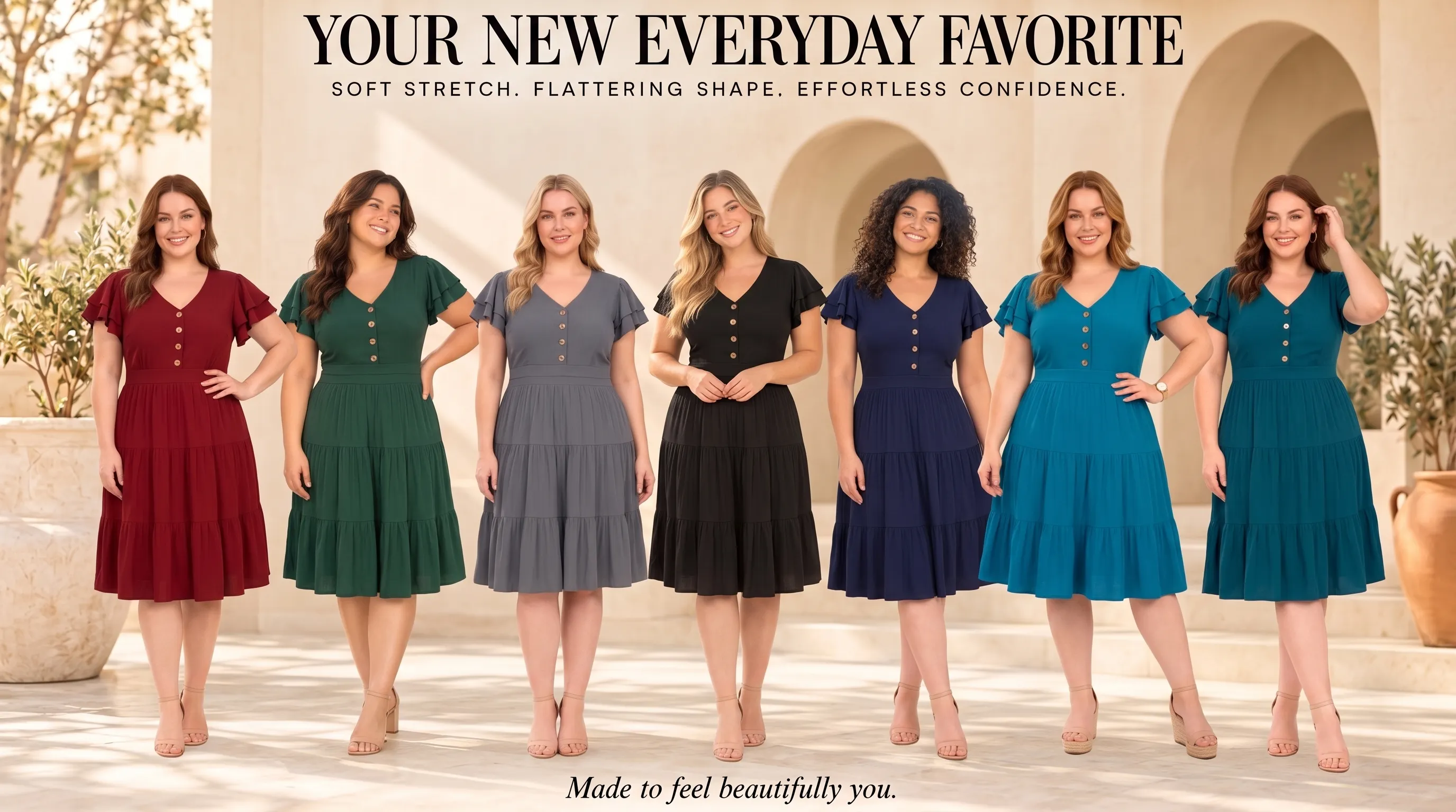 Everyday Button-Front Tiered Midi Dress