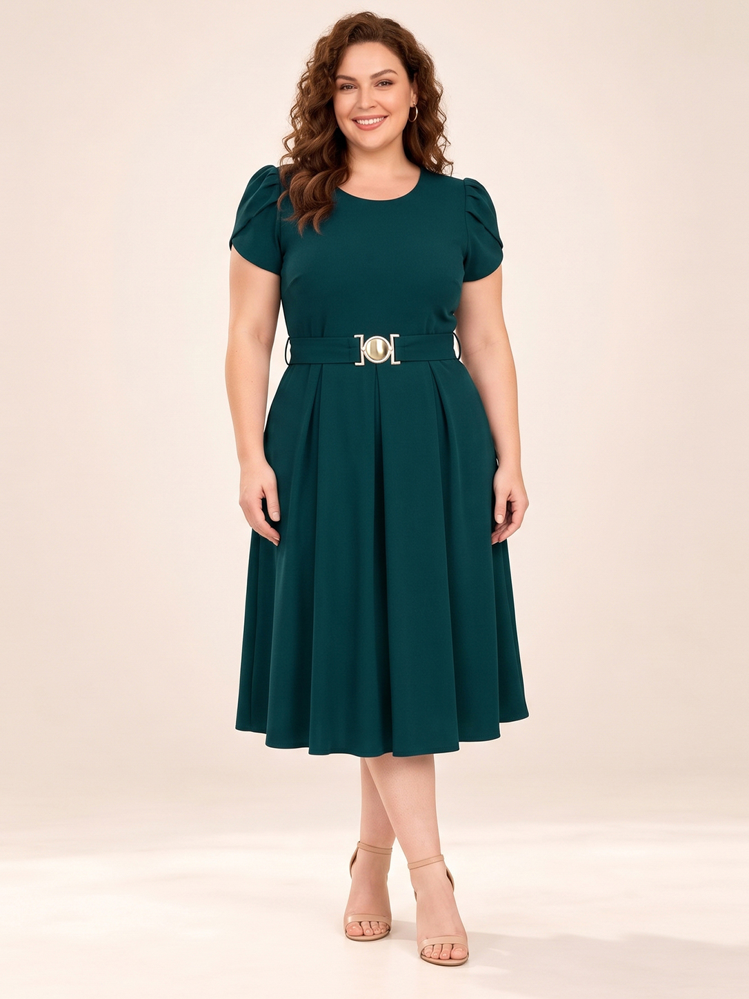 Everyday Tulip-Sleeve Belted A-Line Dress