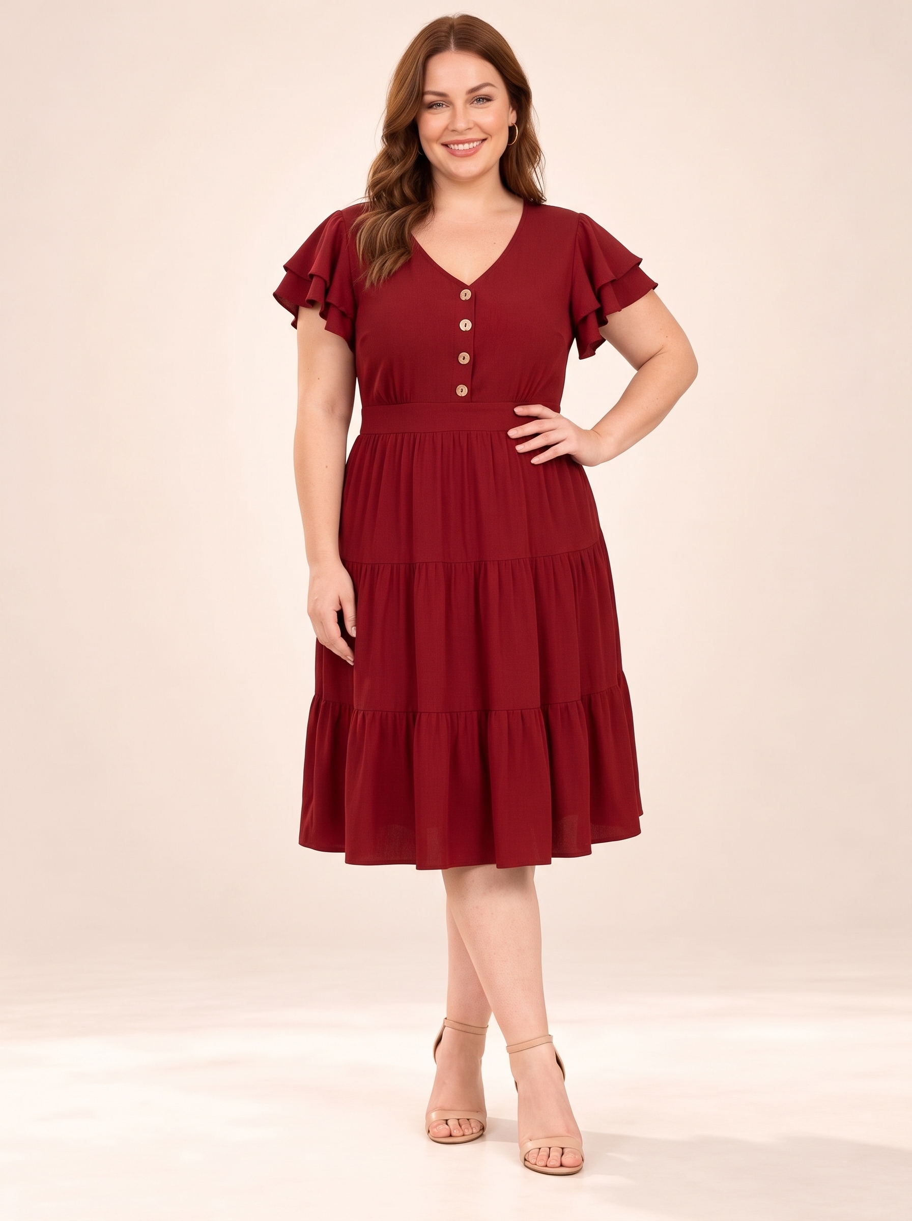 Everyday Button-Front Tiered Midi Dress