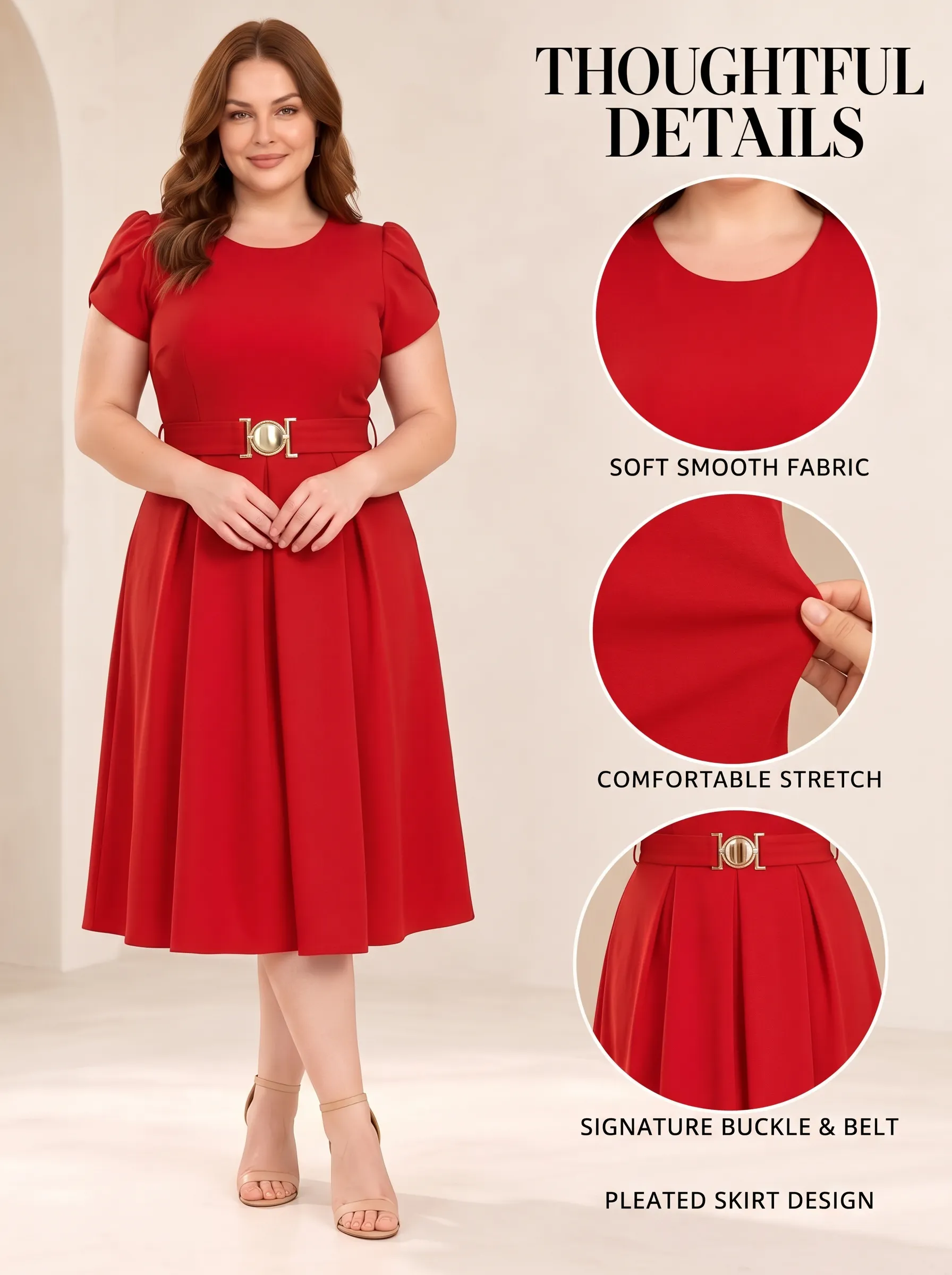 Everyday Tulip-Sleeve Belted A-Line Dress