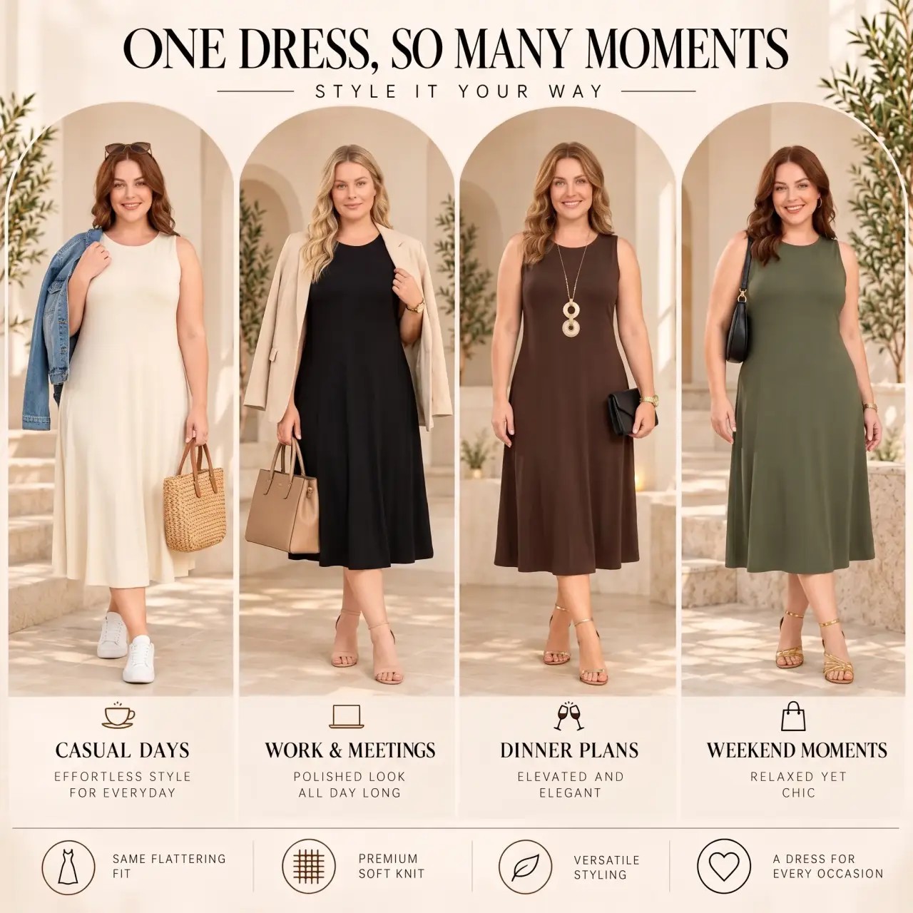 Women's Sleeveless Round Neck Slim Fit Midi Dress