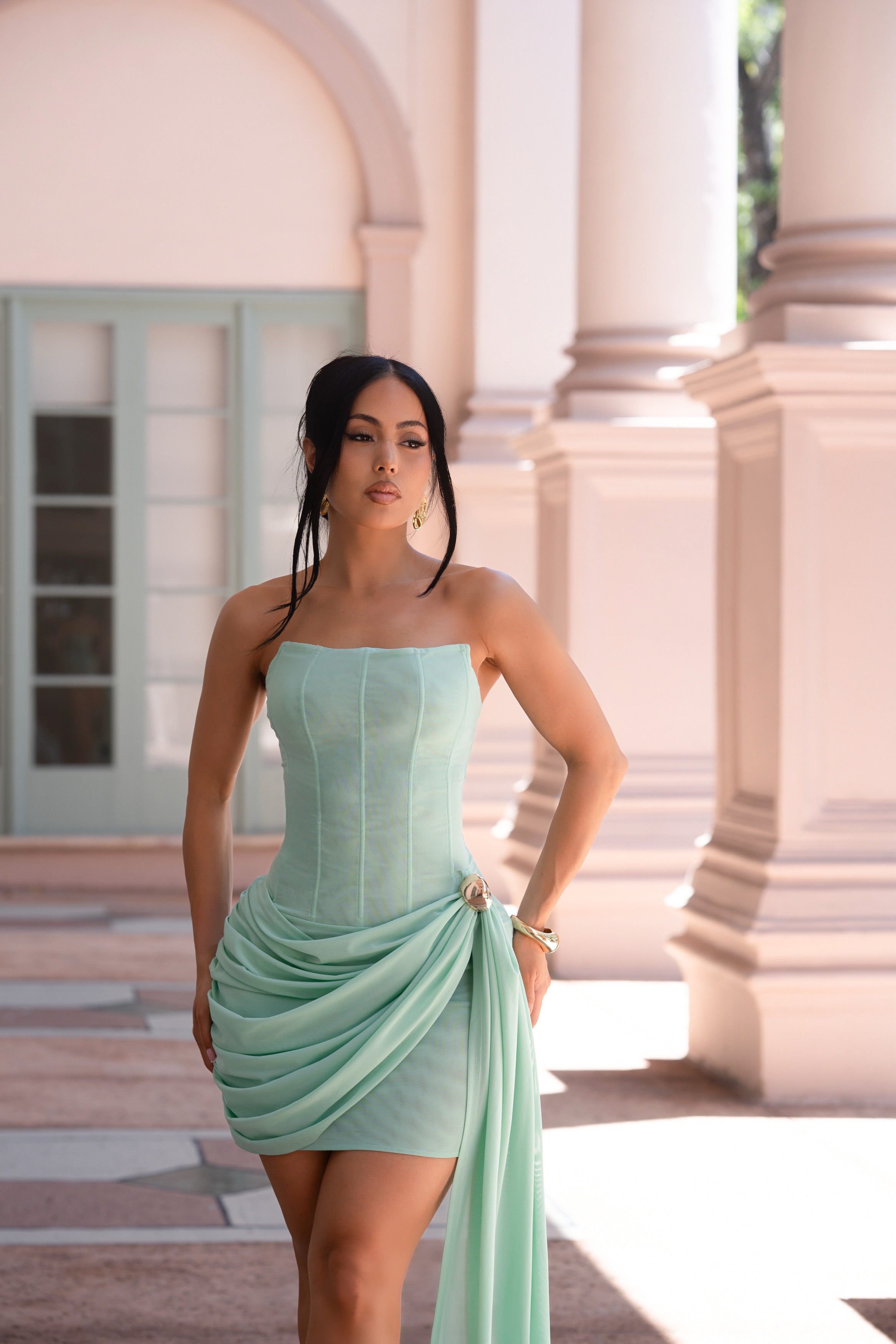 Strapless Corset Draped Dress