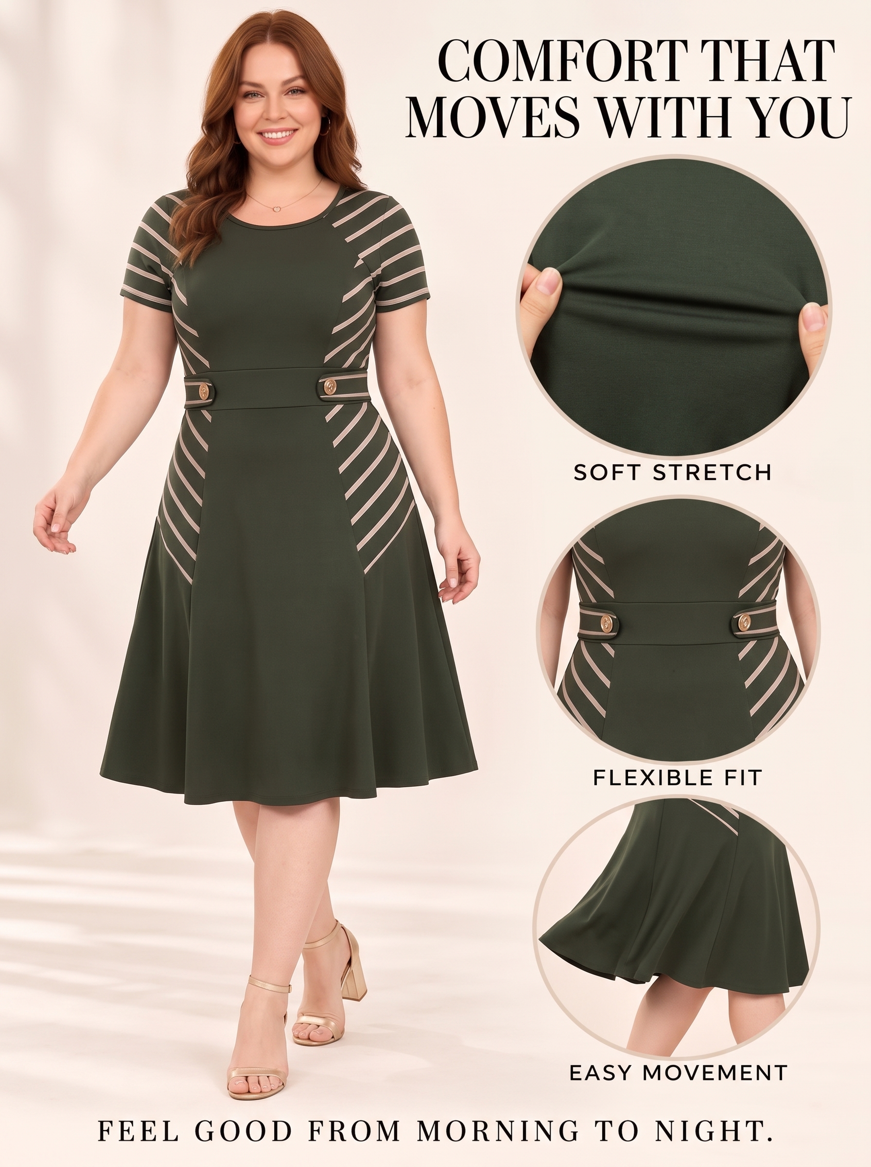 Everyday Stripe-Panel Button-Detail Midi Dress