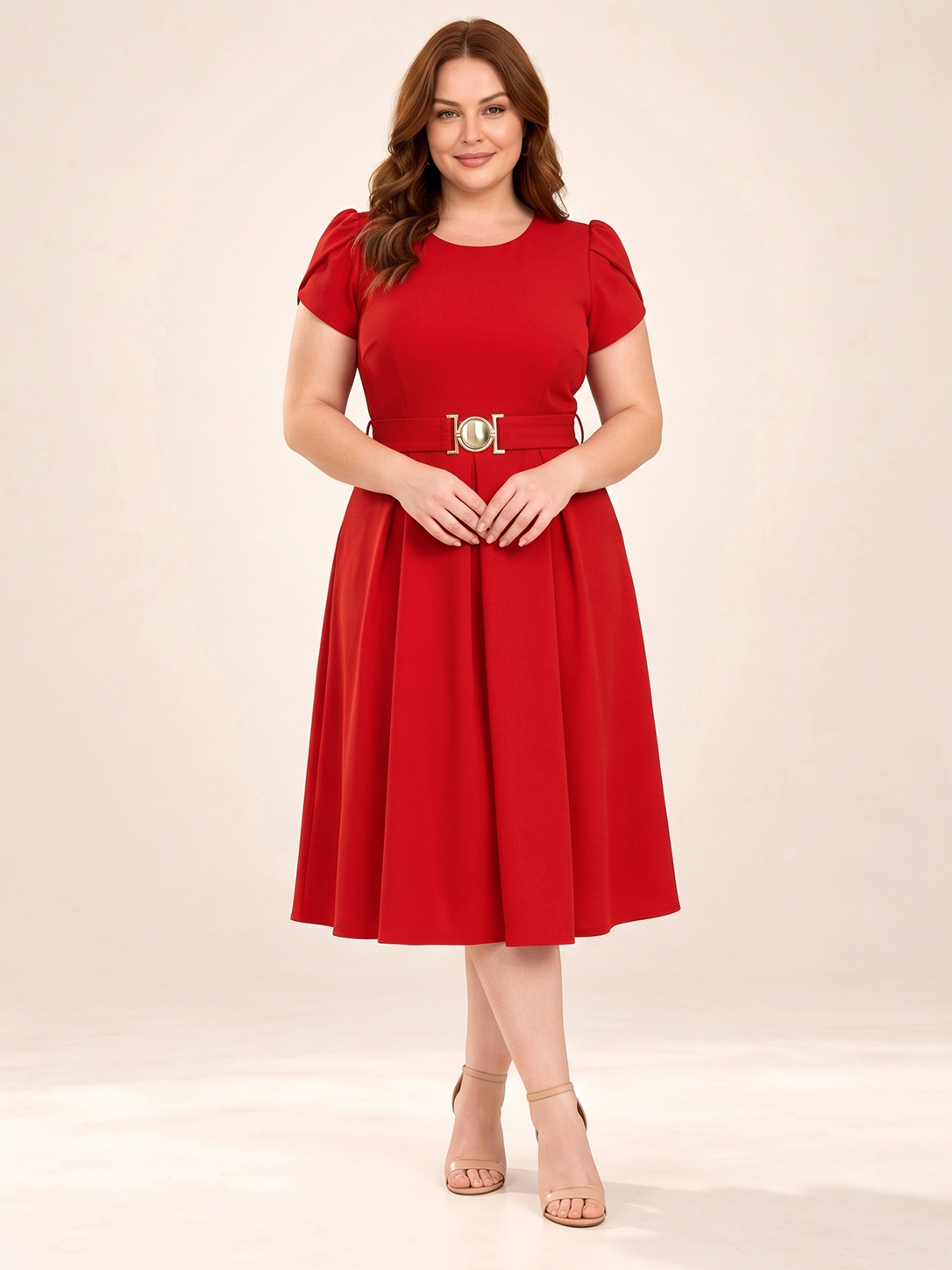 Everyday Tulip-Sleeve Belted A-Line Dress