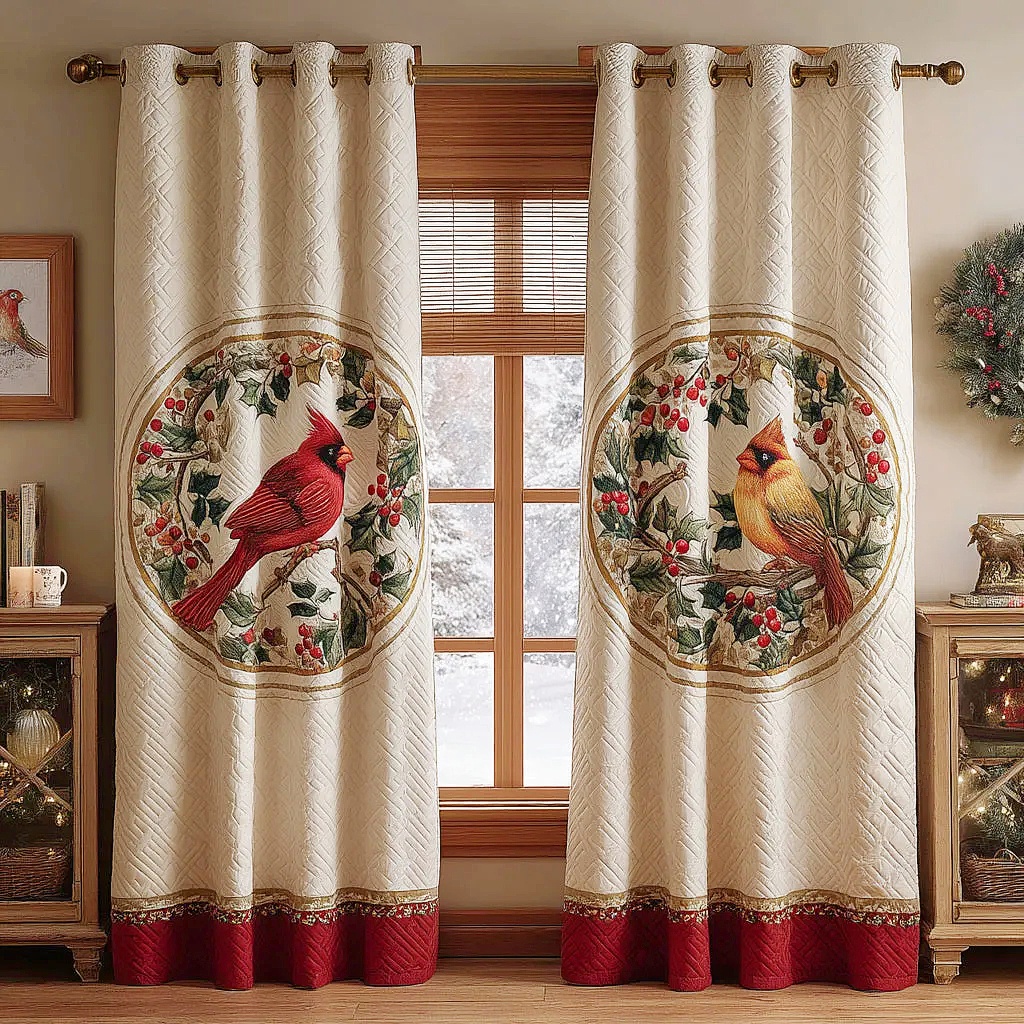 Cardinal & Holly Winter Embroidered Knitwear Quilted Curtains