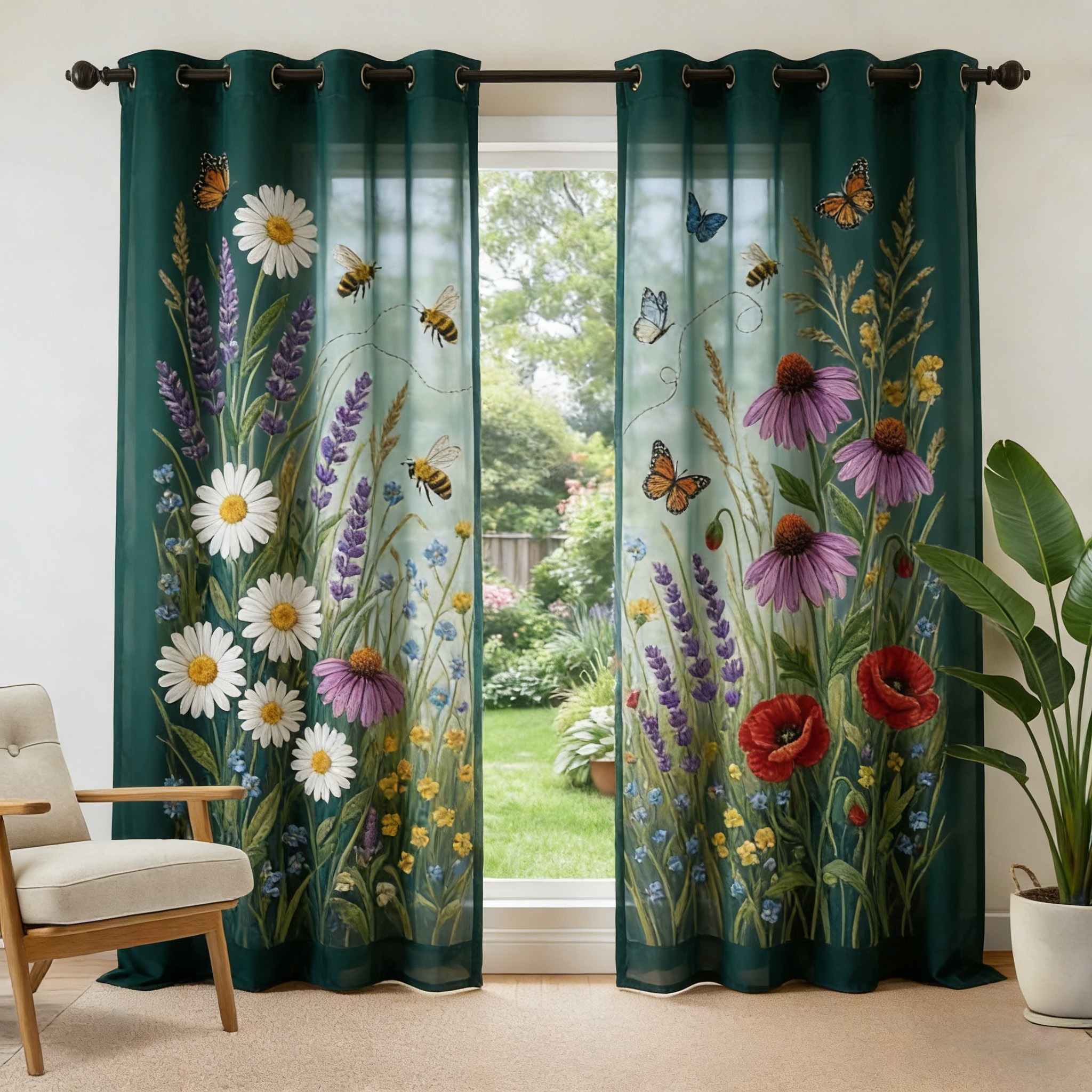 Wildflower Meadow Embroidered Sheer Curtains