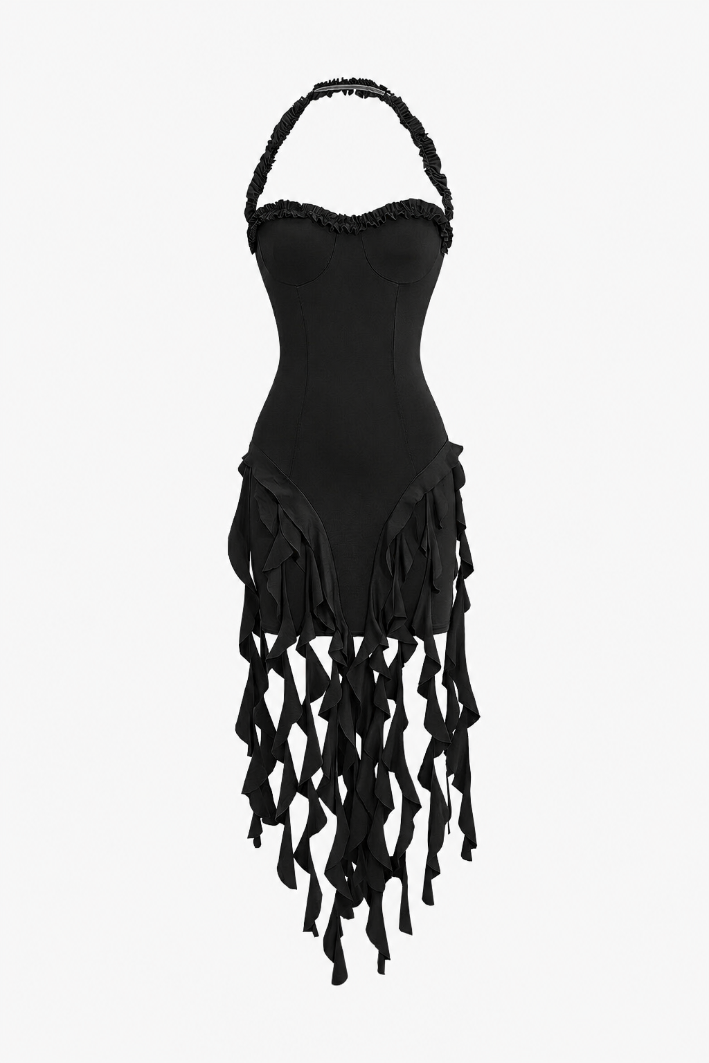 Ruffle Tassel Halter Bustier Dress