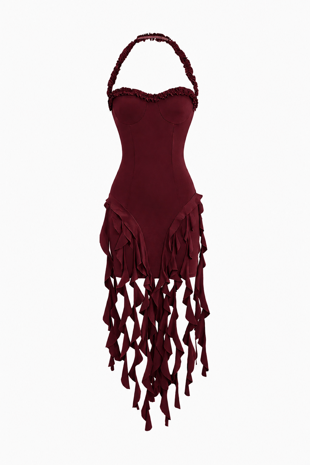 Ruffle Tassel Halter Bustier Dress