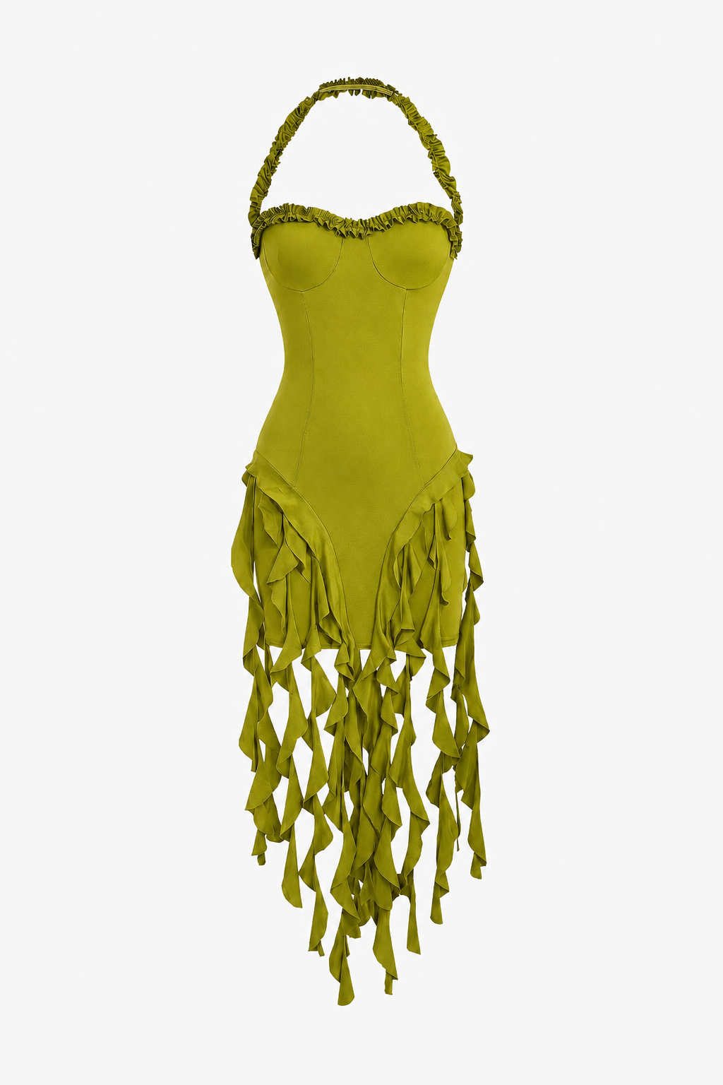 Ruffle Tassel Halter Bustier Dress