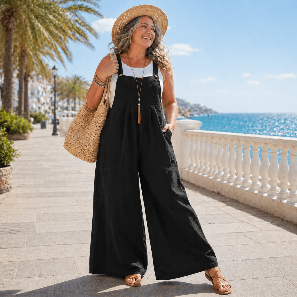 Elara | Wide-Leg Dungaree Jumpsuit