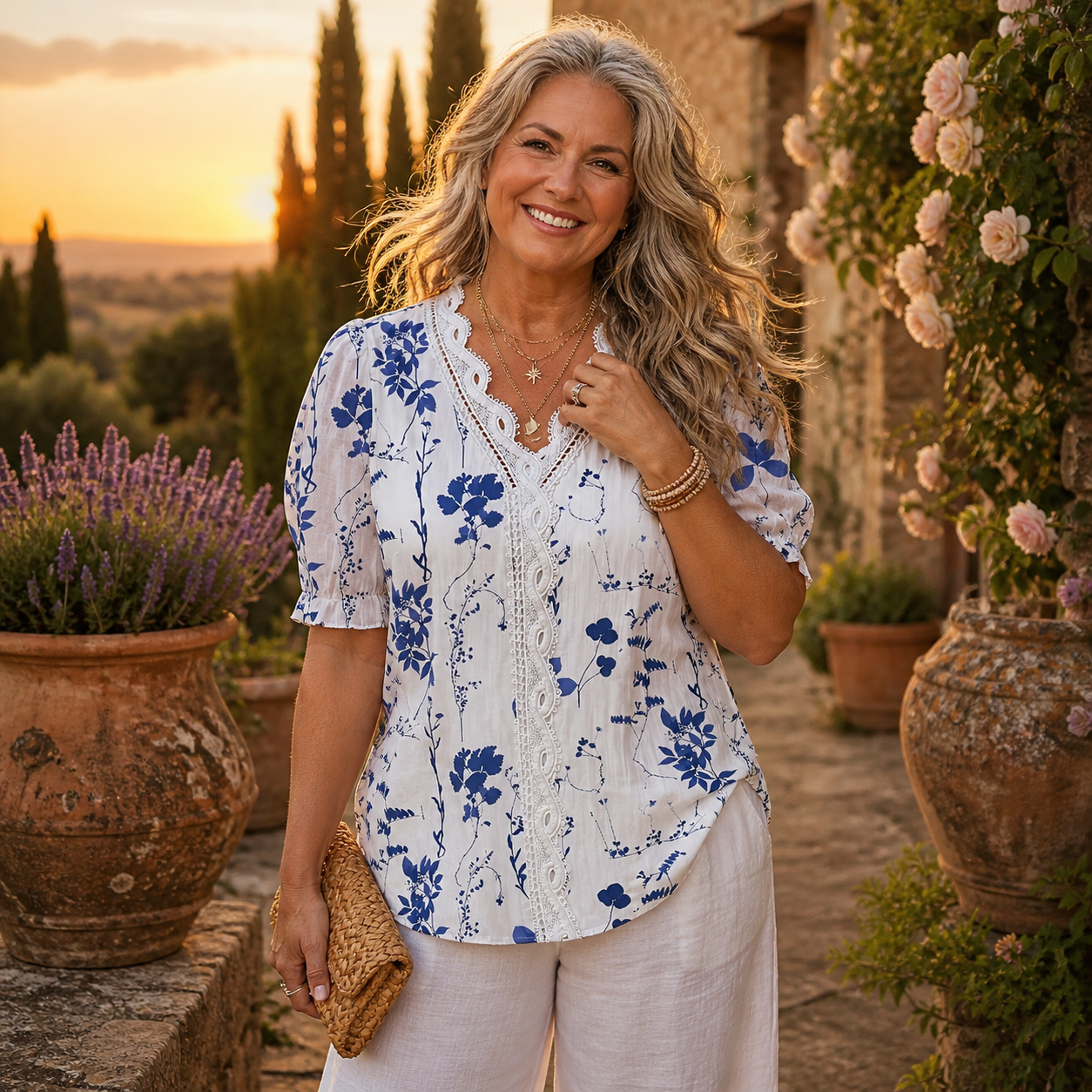 Floral Lace Trim Blouse