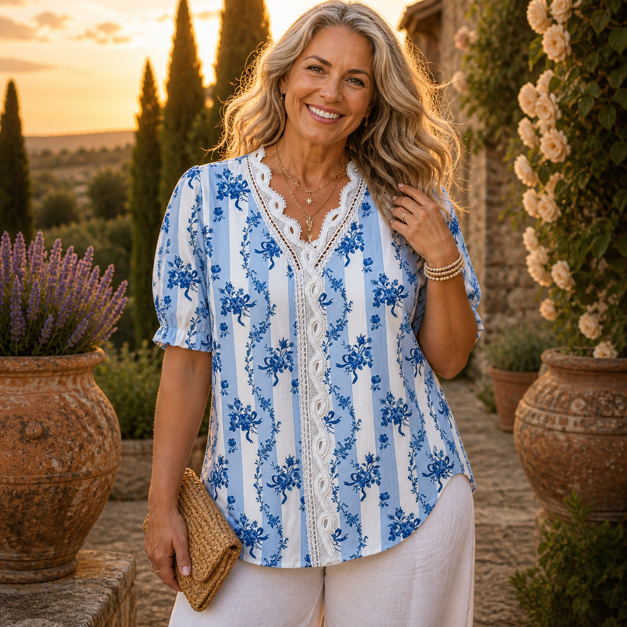 Floral Lace Trim Blouse