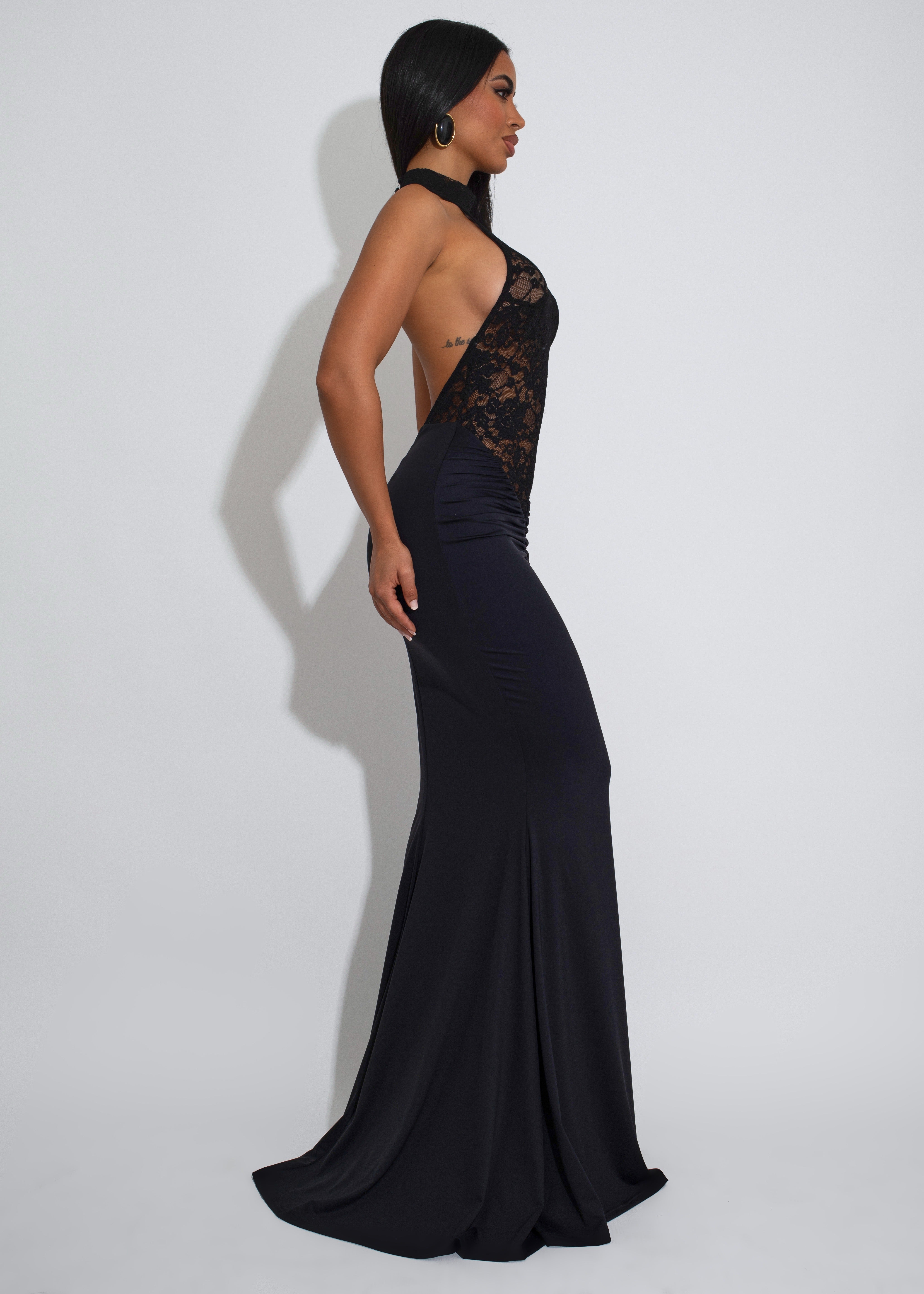 Halter Sheer Lace Backless Mermaid Maxi Gown