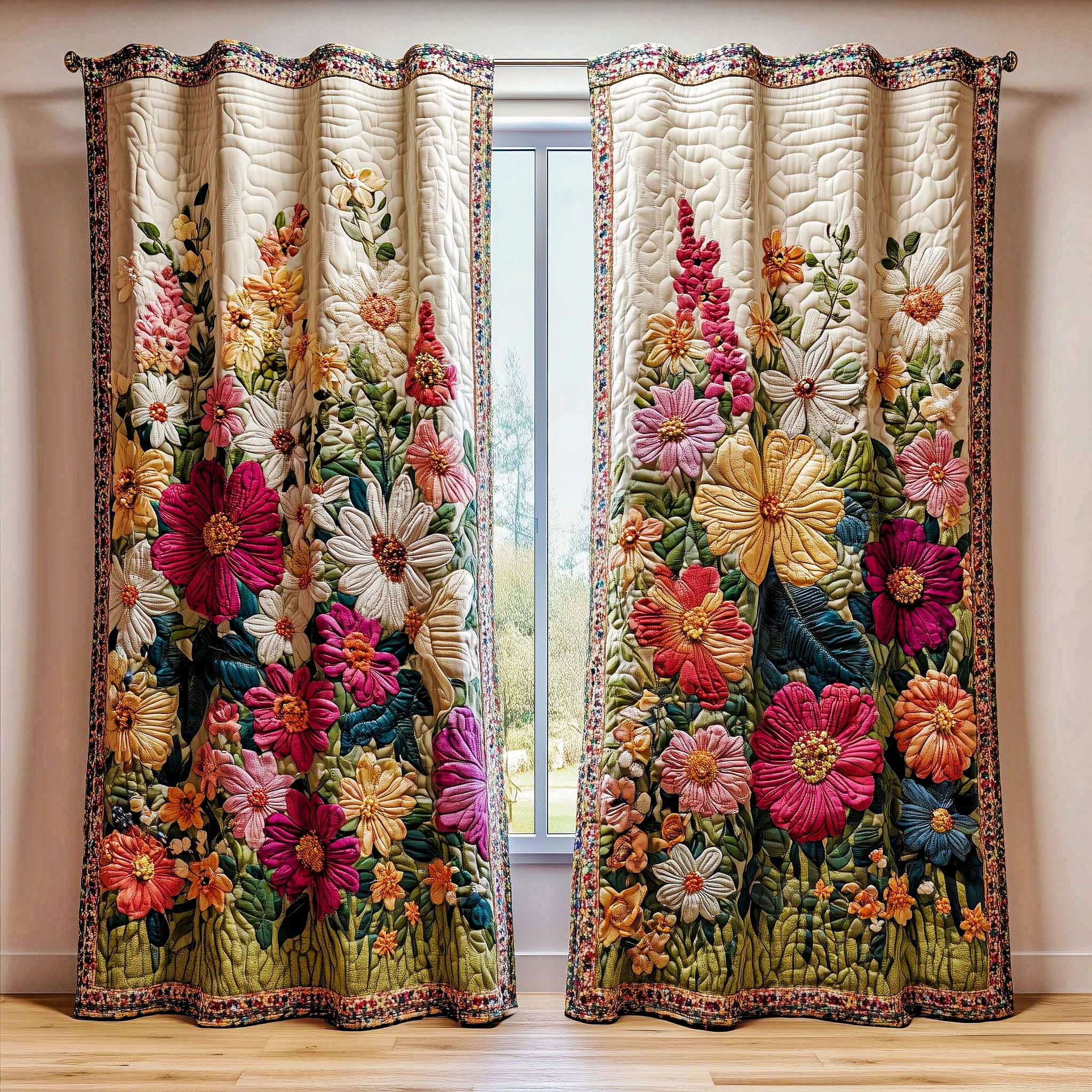 Textured Wildflower Meadow Embroidered Knitwear Quilted Curtains