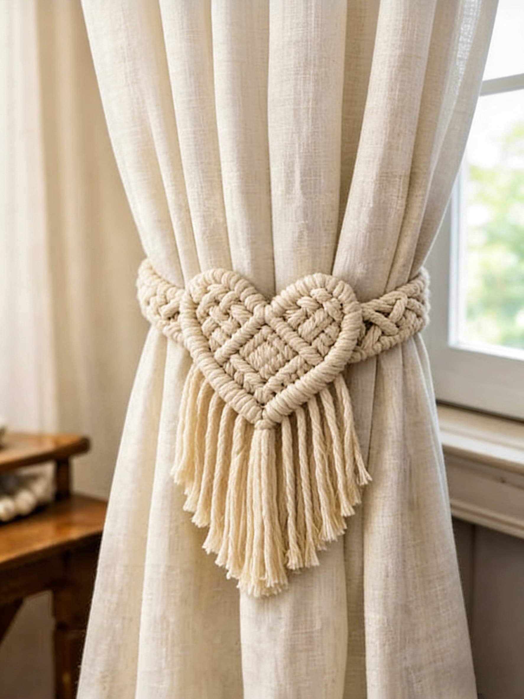 Sweetheart Fringe Cotton Macrame Curtain Tieback