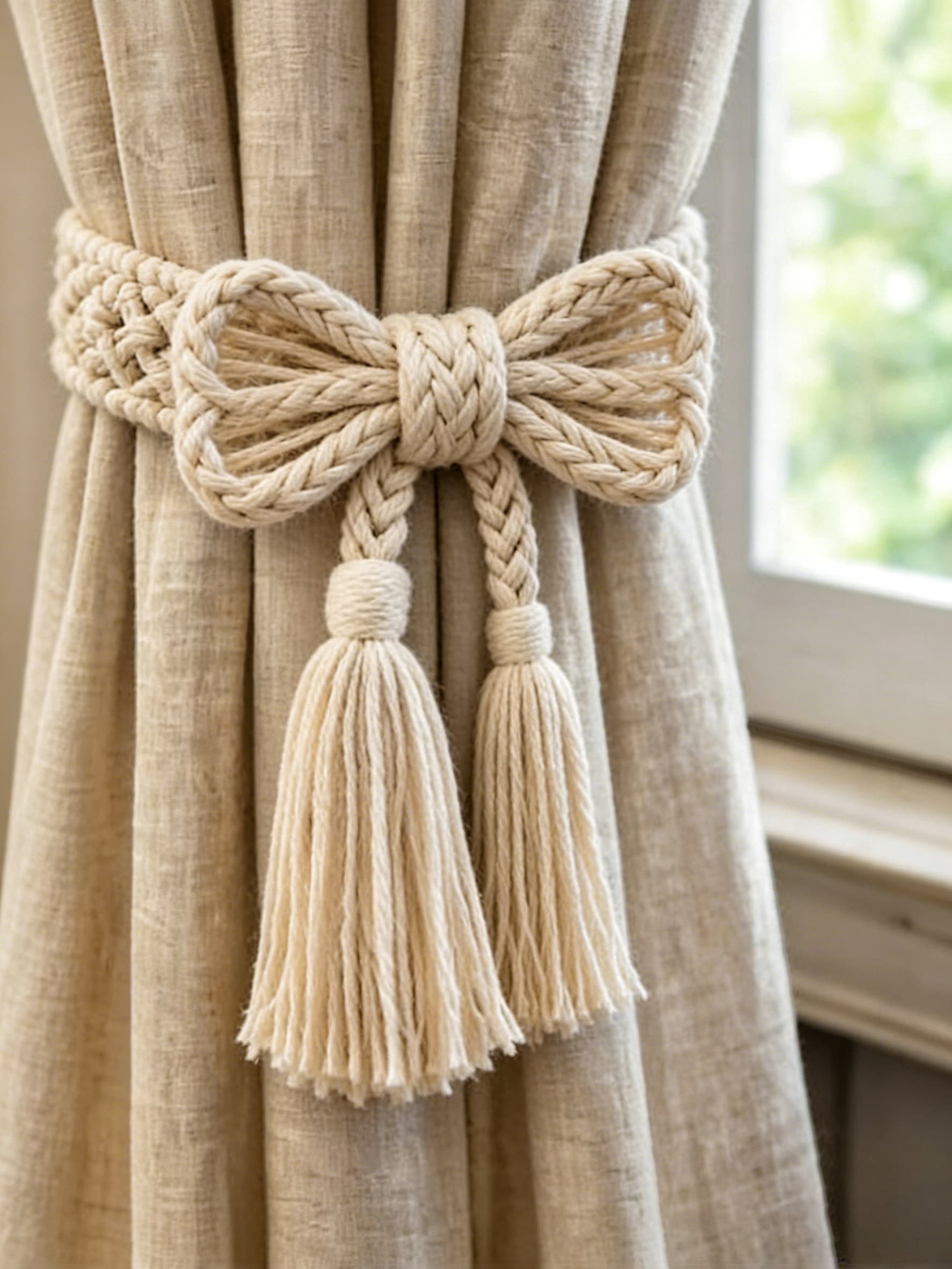 Charming Bowknot Dual Tassel Cotton Macrame Curtain Tieback