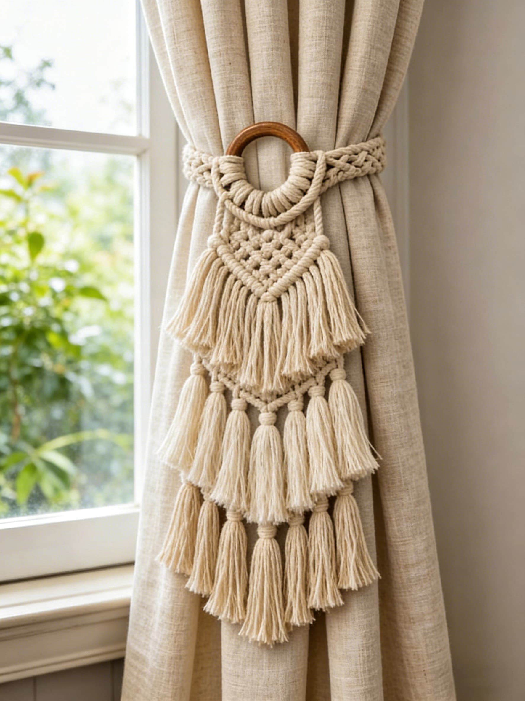 Boho Layered Fringe Cotton Macrame Curtain Tieback