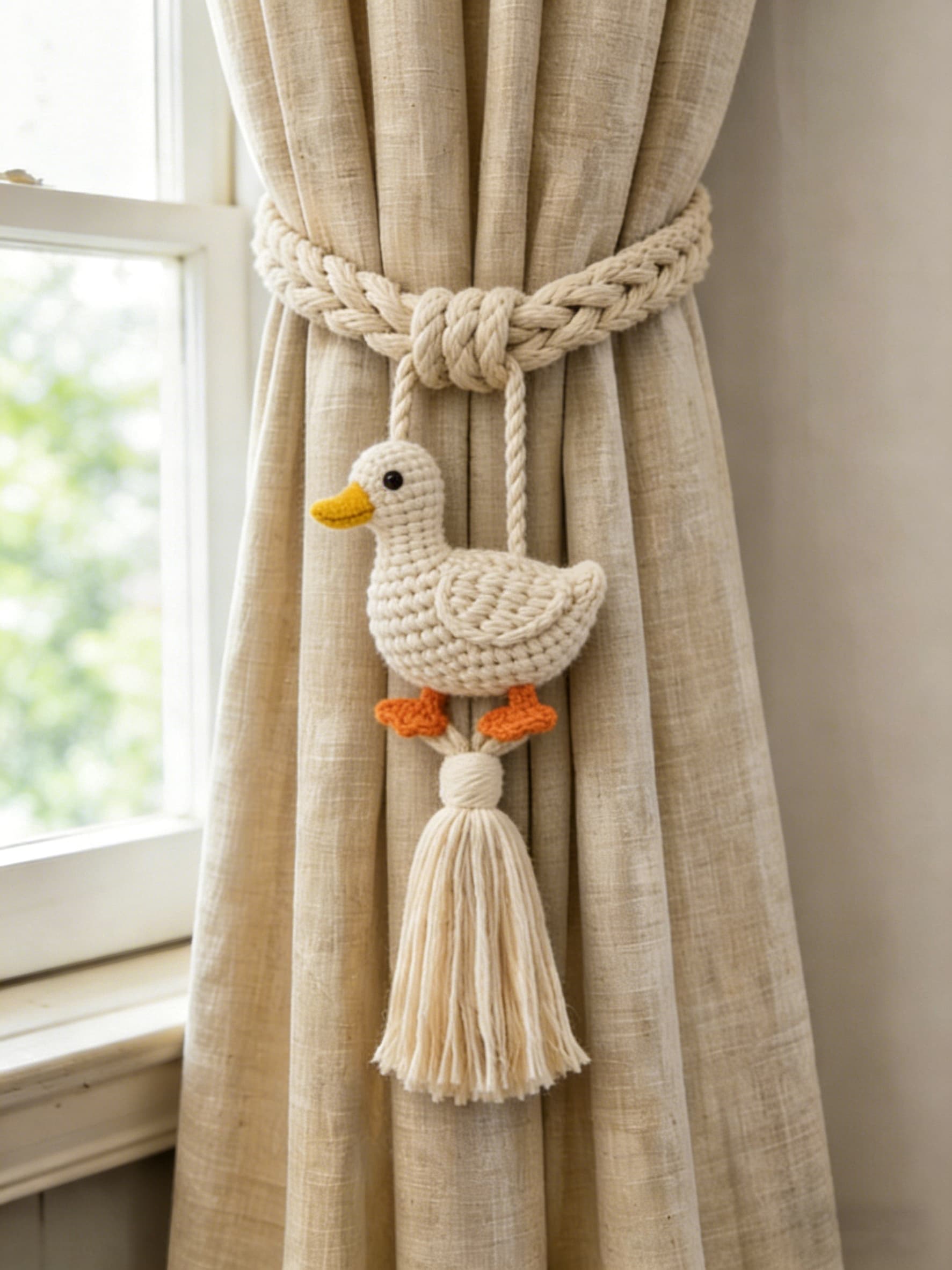 Cheerful Duckling Cotton Macrame Curtain Tieback