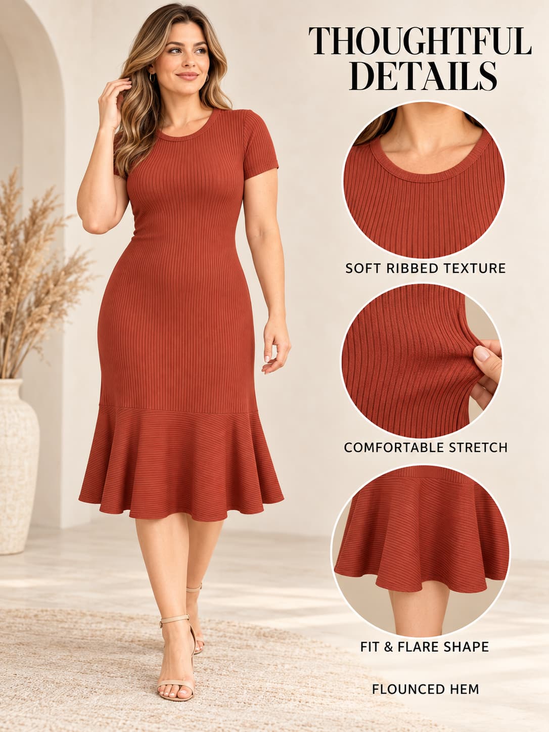 Everyday Ribbed Fit & Flare Midi Dress