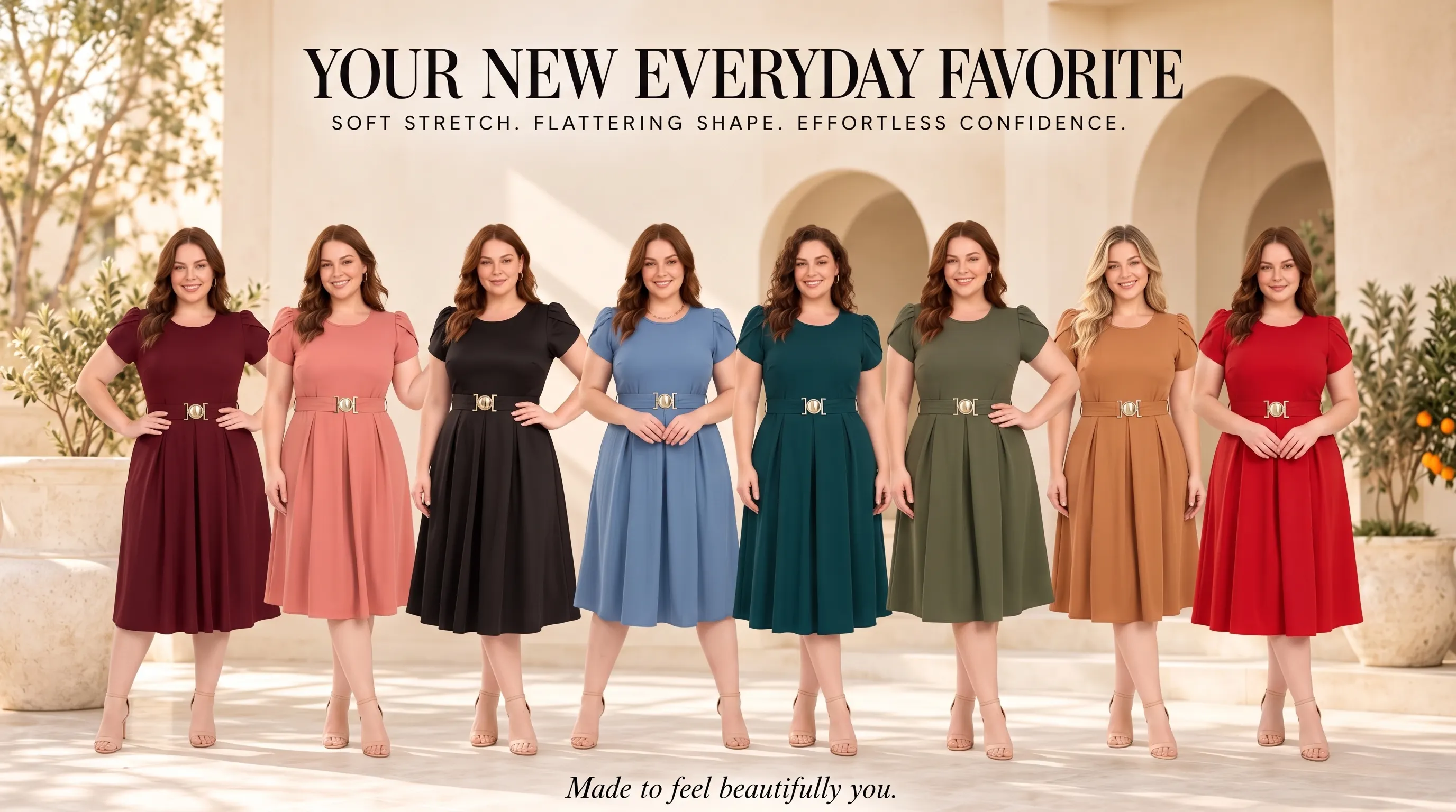 Everyday Tulip-Sleeve Belted A-Line Dress