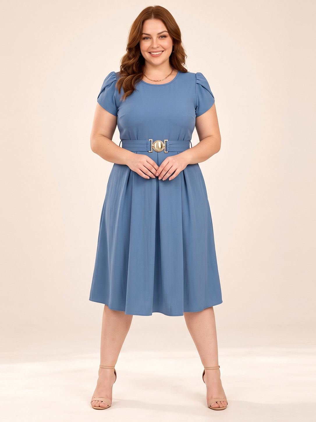 Everyday Tulip-Sleeve Belted A-Line Dress