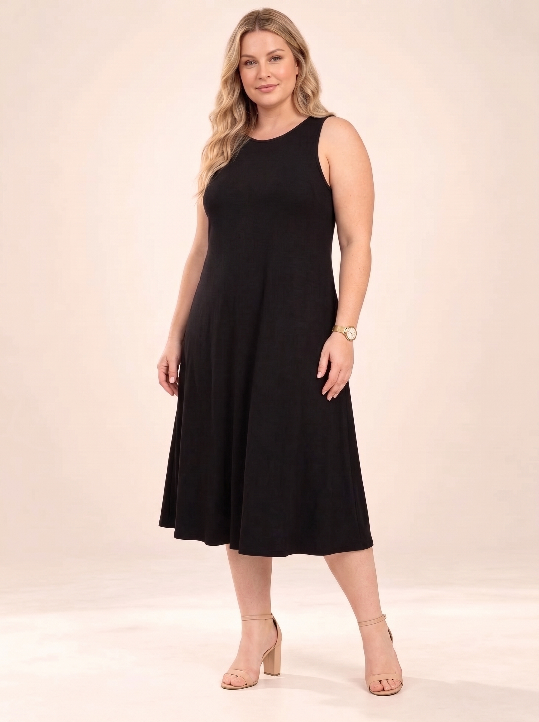 Women's Sleeveless Round Neck Slim Fit Midi Dress