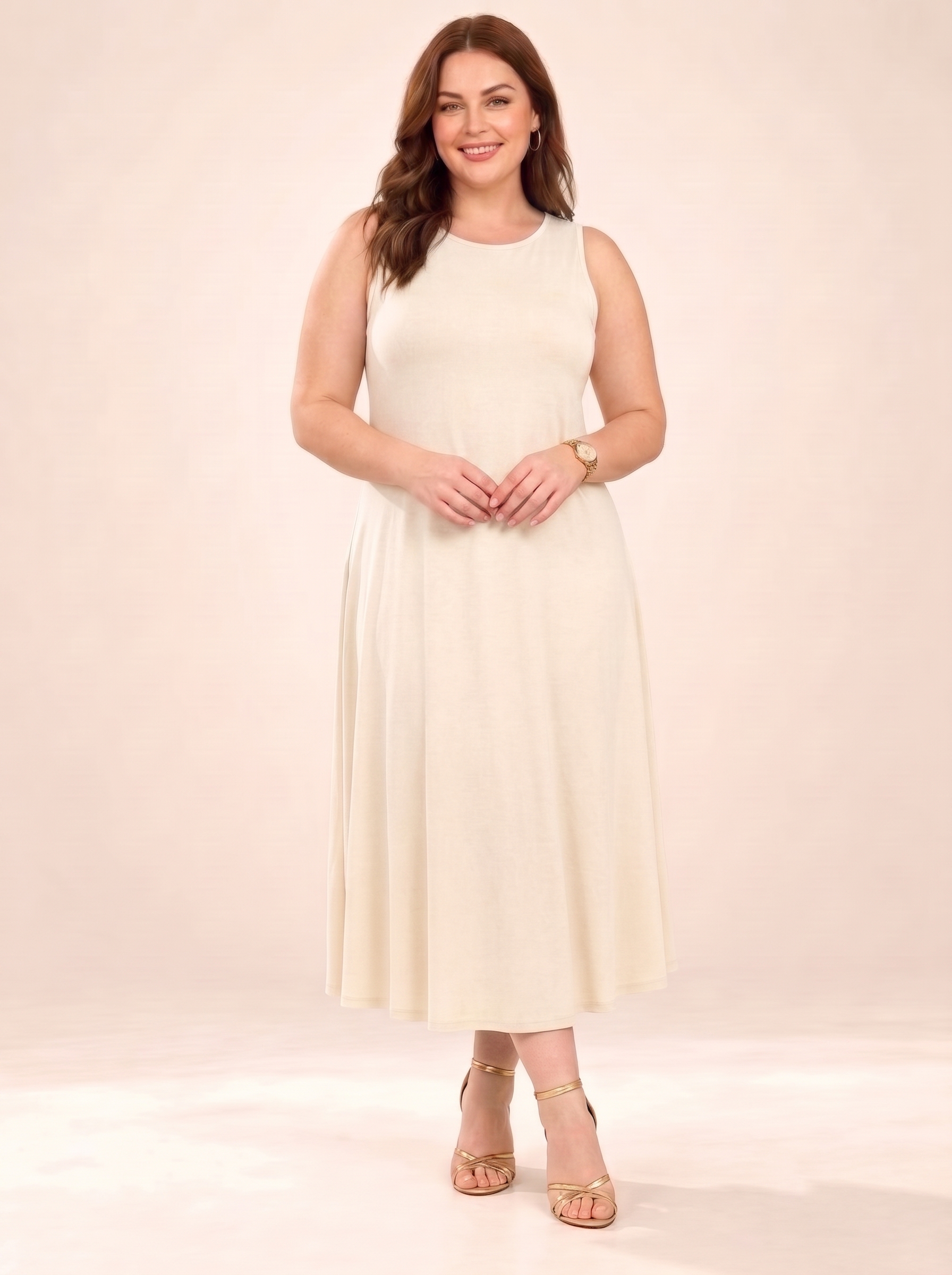 Women's Sleeveless Round Neck Slim Fit Midi Dress