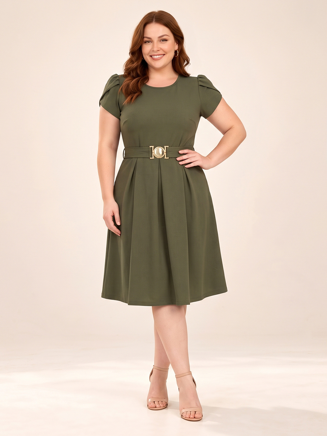 Everyday Tulip-Sleeve Belted A-Line Dress