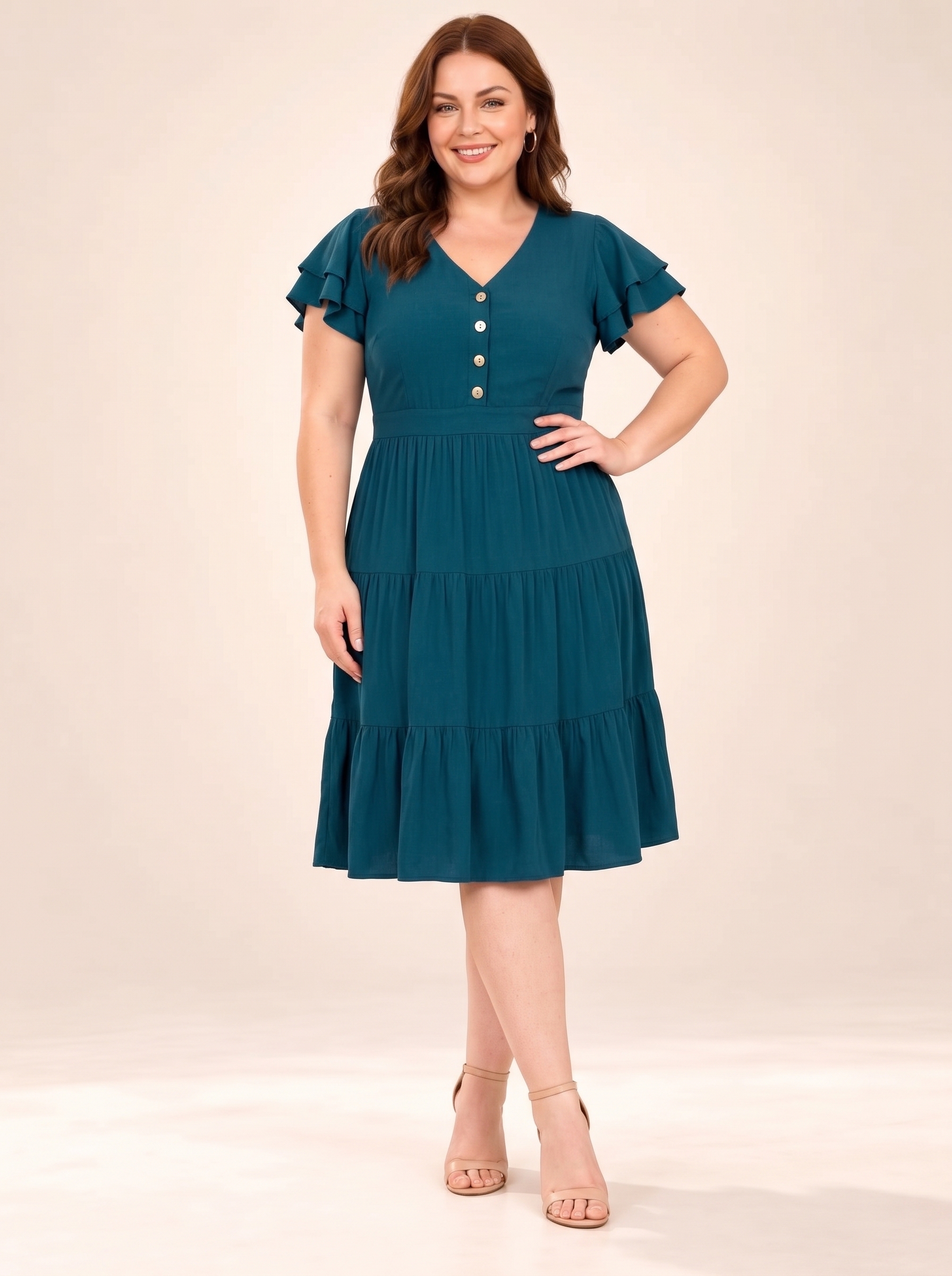 Everyday Button-Front Tiered Midi Dress