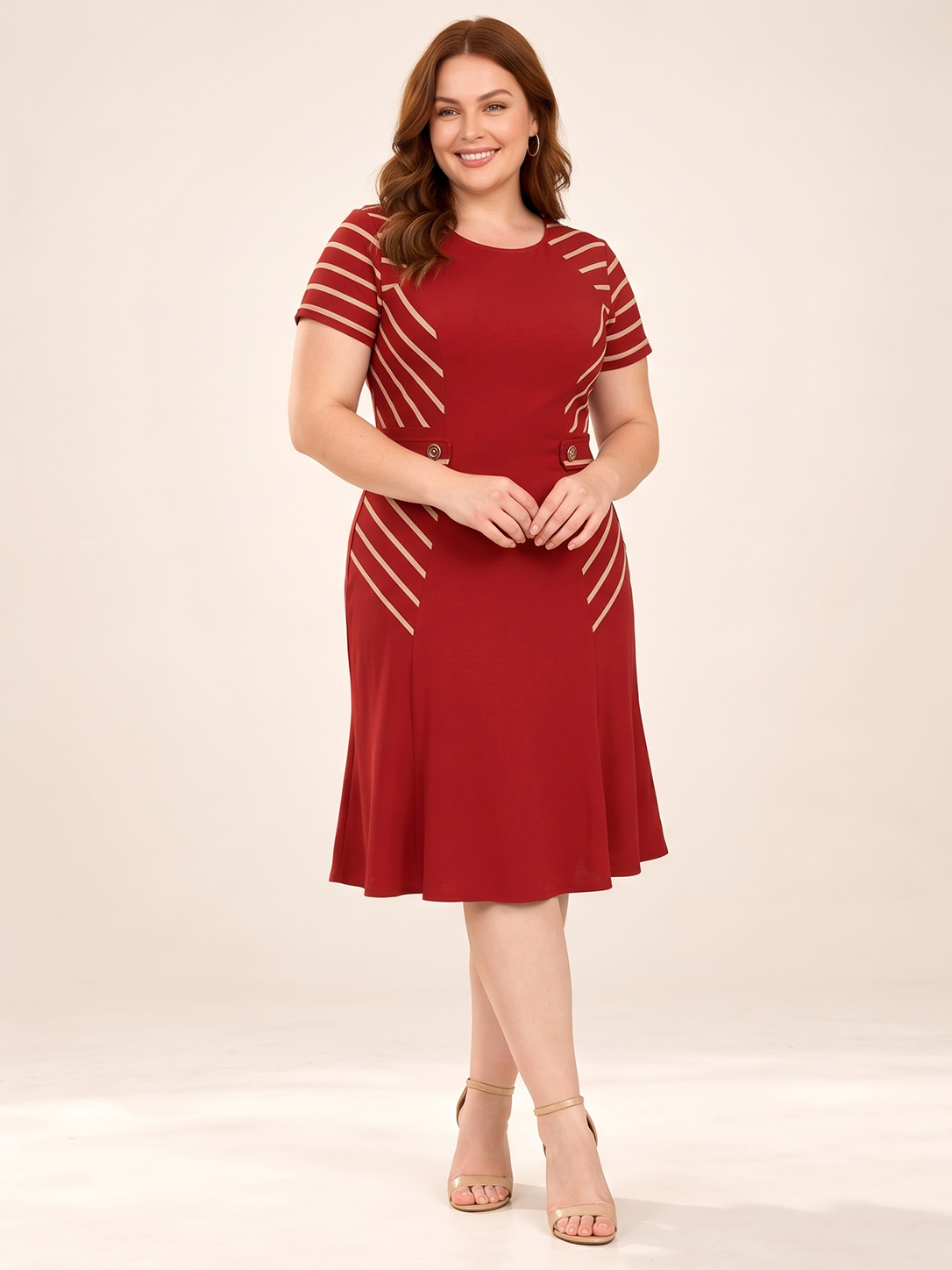 Everyday Stripe-Panel Button-Detail Midi Dress
