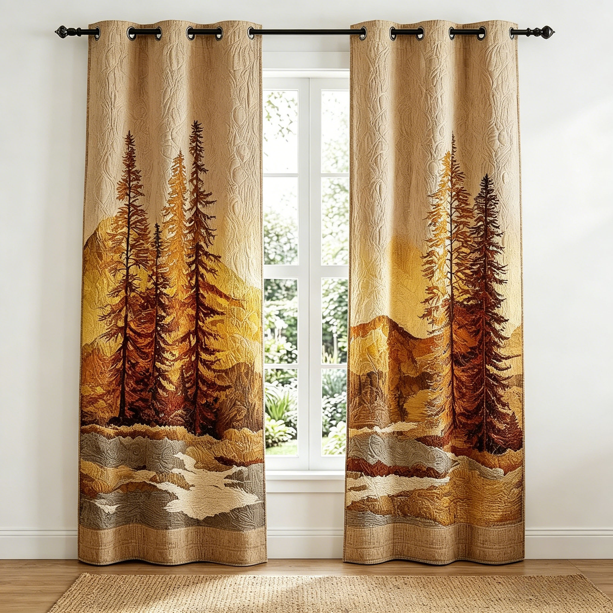 Autumn Pine Forest Embroidered Knitwear Quilting Curtains