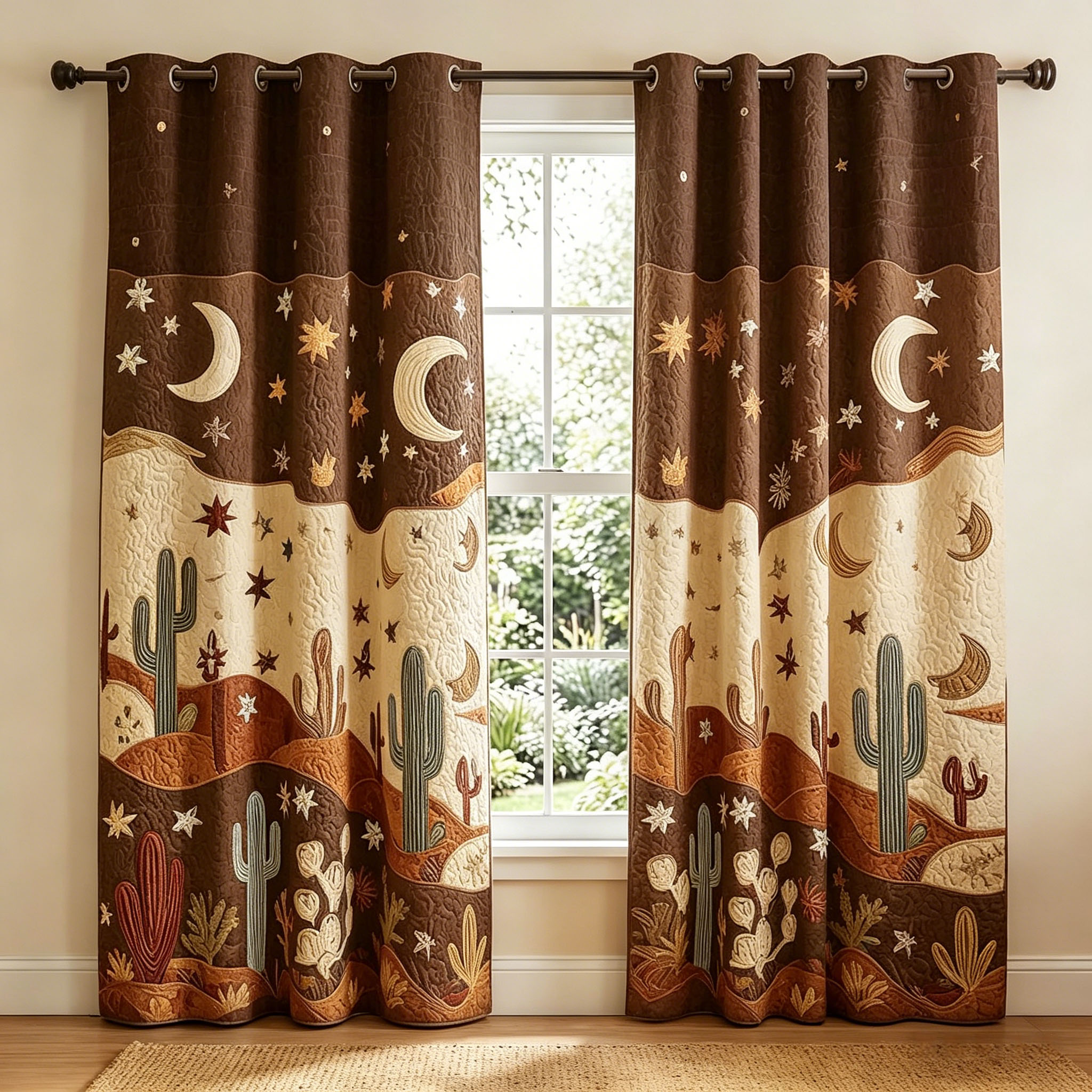 Star & Moon Desert Cactus Embroidered Knitwear Quilting Curtains