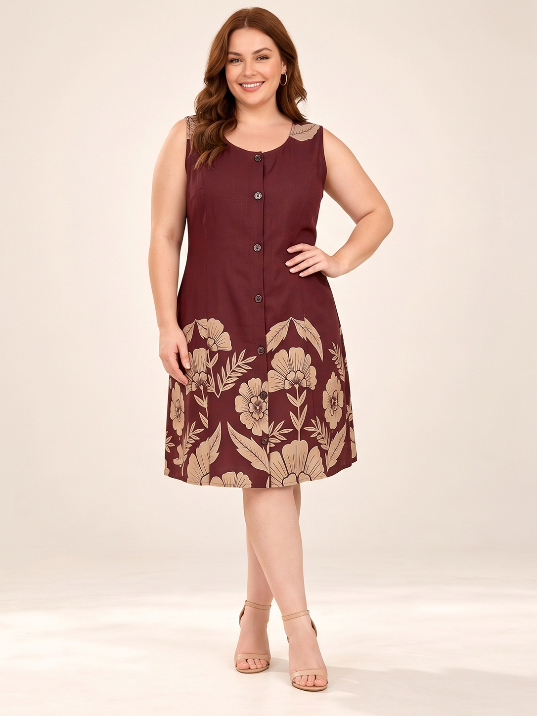 Everyday Floral Button-Front Sleeveless A-Line Dress